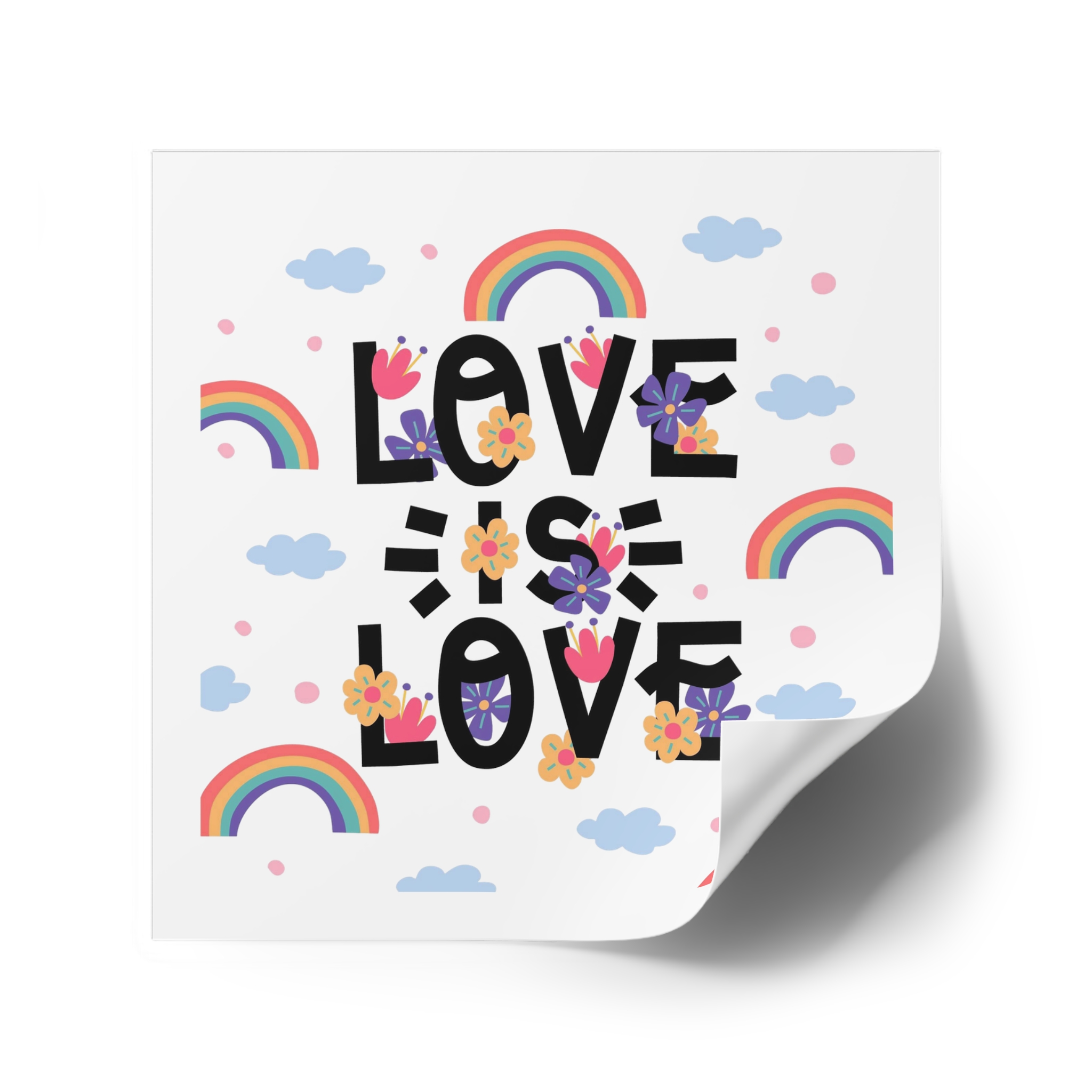 Pride Day Lettering With Rainbows Flowers Laminate Stickers Square - Image 74