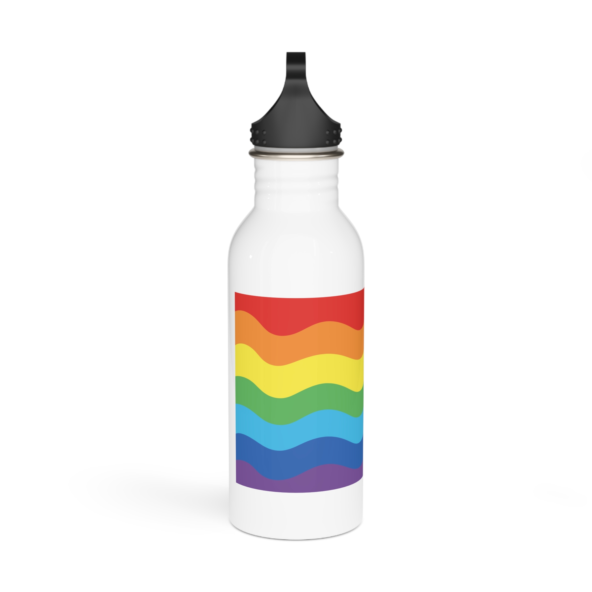 Bright Rainbow Color Waves Creating Cheerful Design Background Stainless Steel Water Bottle - Image 2