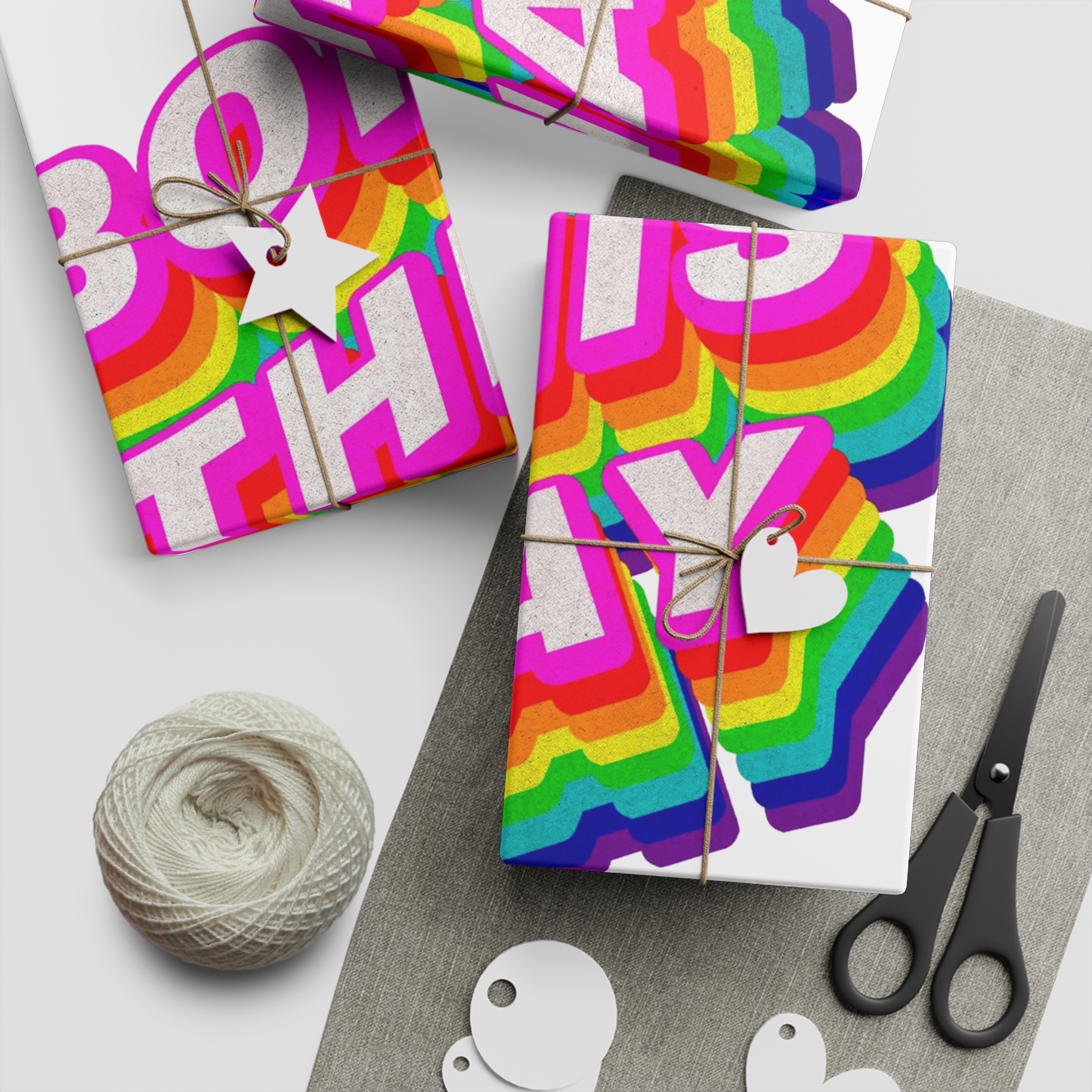 Rainbow Word Born This Way Typography Design Element Gift Wrapping Paper Sheets 1pc - Image 2