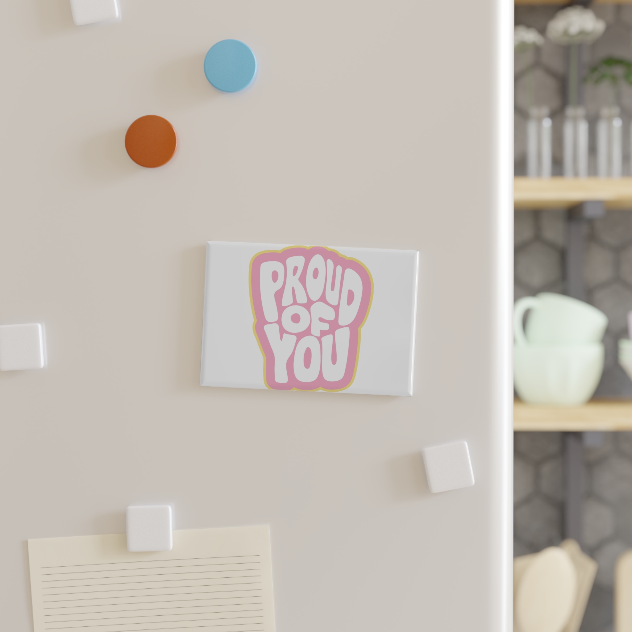 Colorful Retro Bubble Letter Typography Sticker Saying Proud You Button Magnet Rectangle 1 And 10 Pcs - Image 7