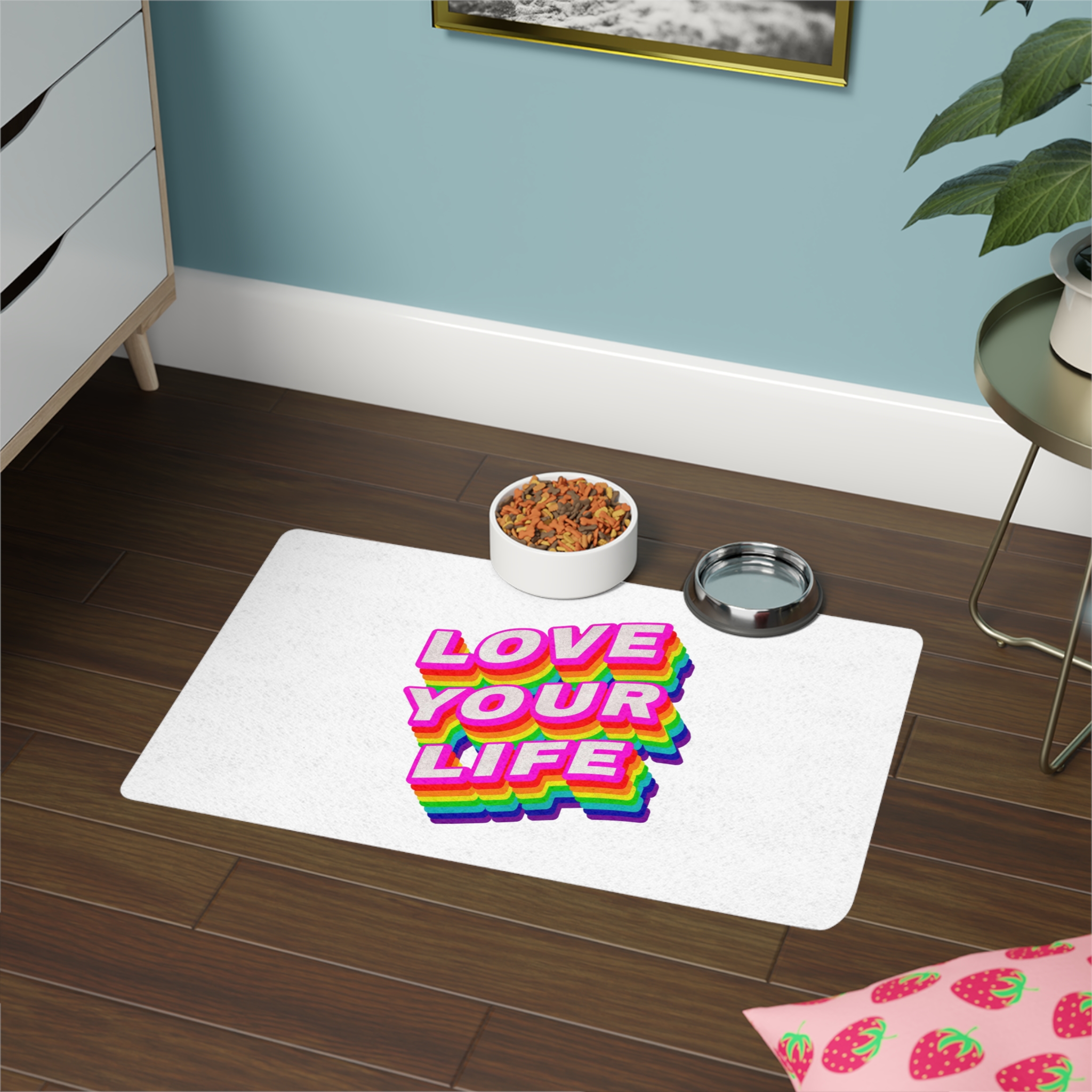 Rainbow Word Love Your Life Typography Design Element Pet Food Mat 12x18 - Image 4