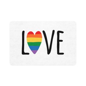 Hand Drawn Love Lgbt Pride Lettering With Rainbow Flag Heart Pet Food Mat 12x18