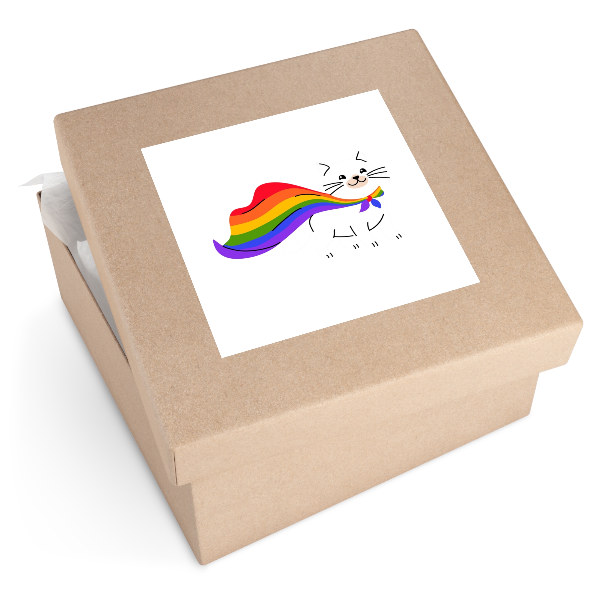 Kawaii Cat With Lgbtq Rainbow Flag Cartoon Laminate Stickers Square - Image 59
