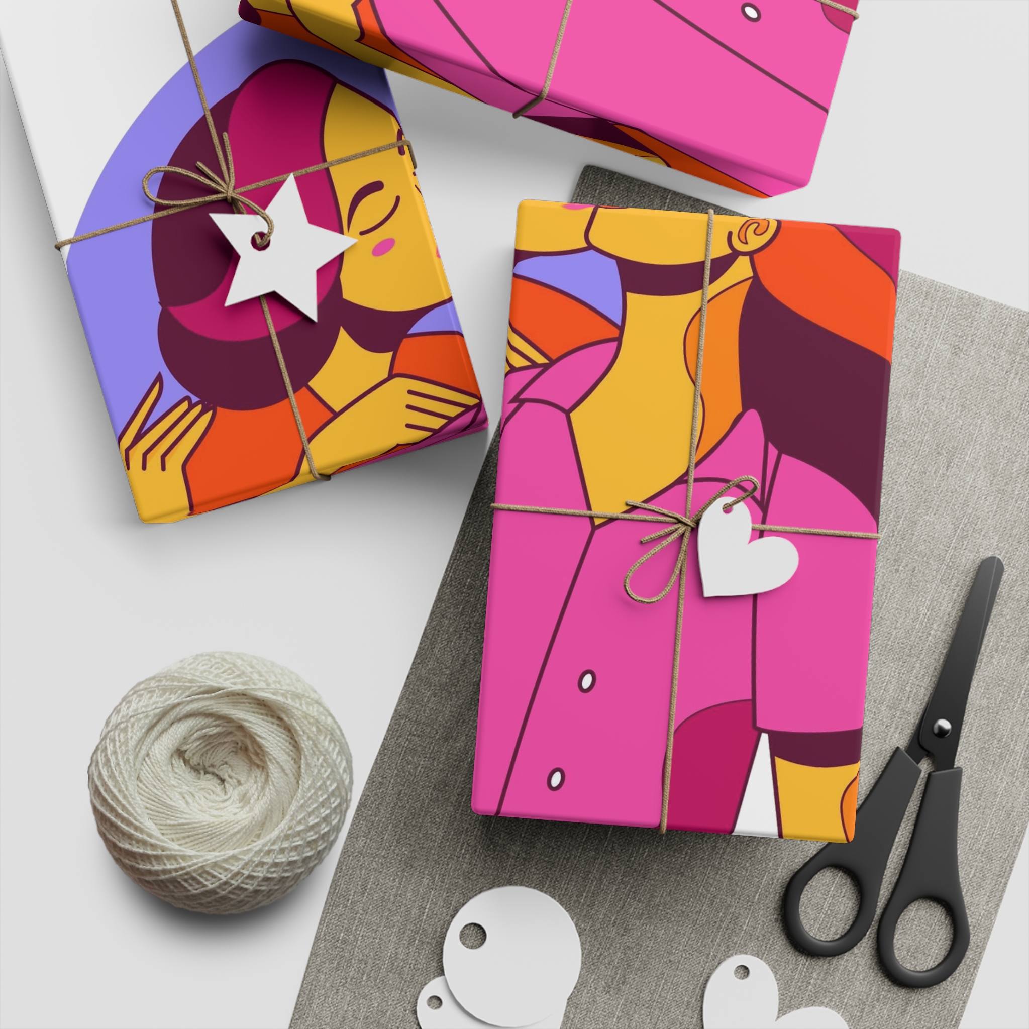 Cartoon Lesbian Kiss Illustration Gift Wrapping Paper Sheets 1pc - Image 2