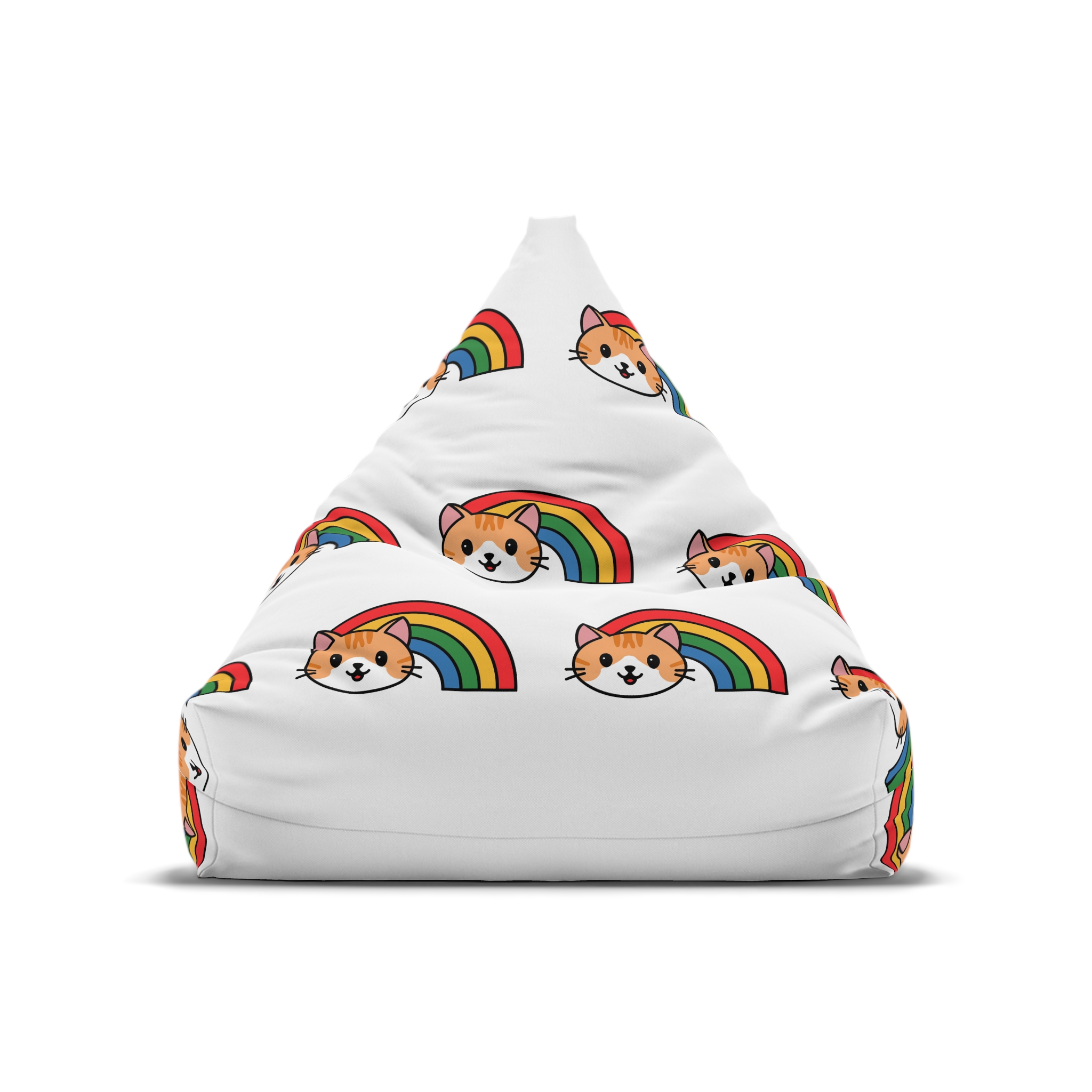 Cartoon Cat Head Illustration With Rainbow Happy Expression Bean Bag Chair Cover - Image 5