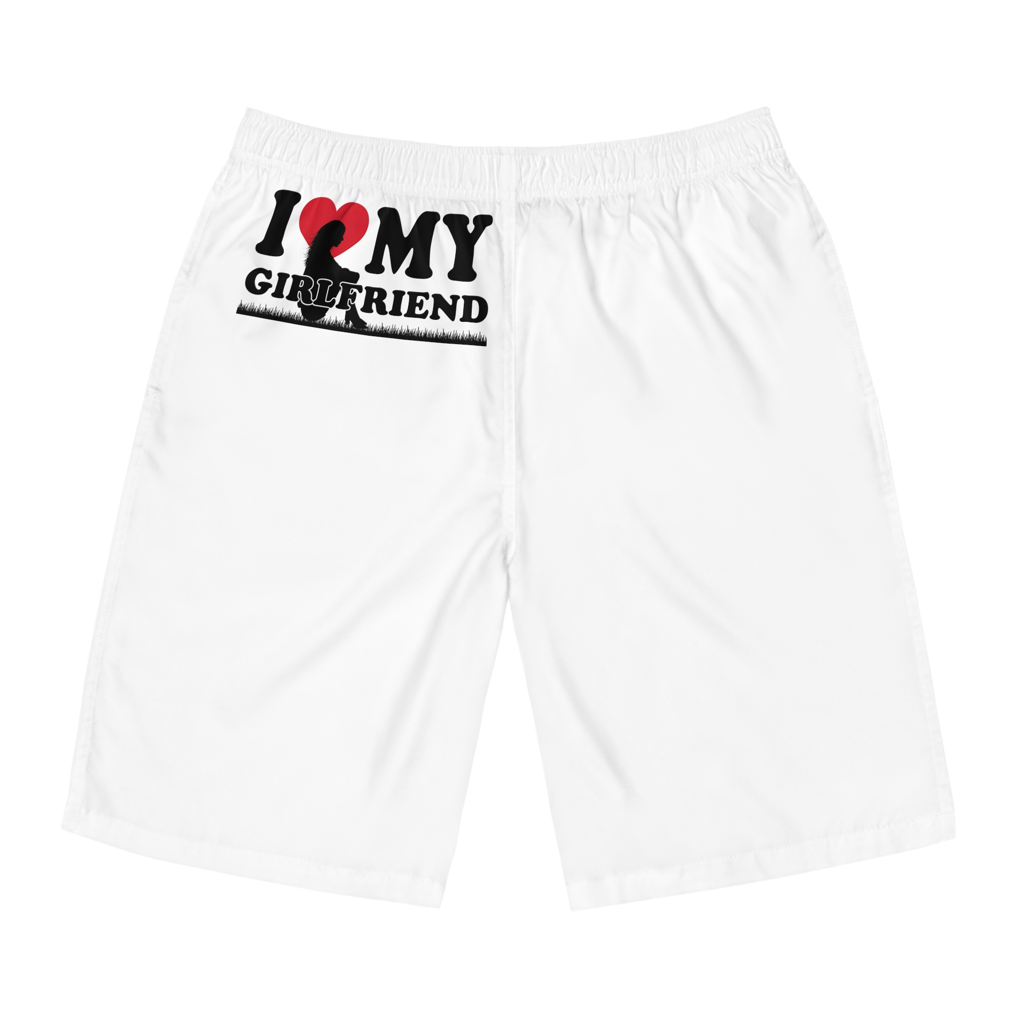 I Love My Girlfriend With Heart Accompanied By Silhouette Girl Sitting Grass Field Mens Board Shorts Aop