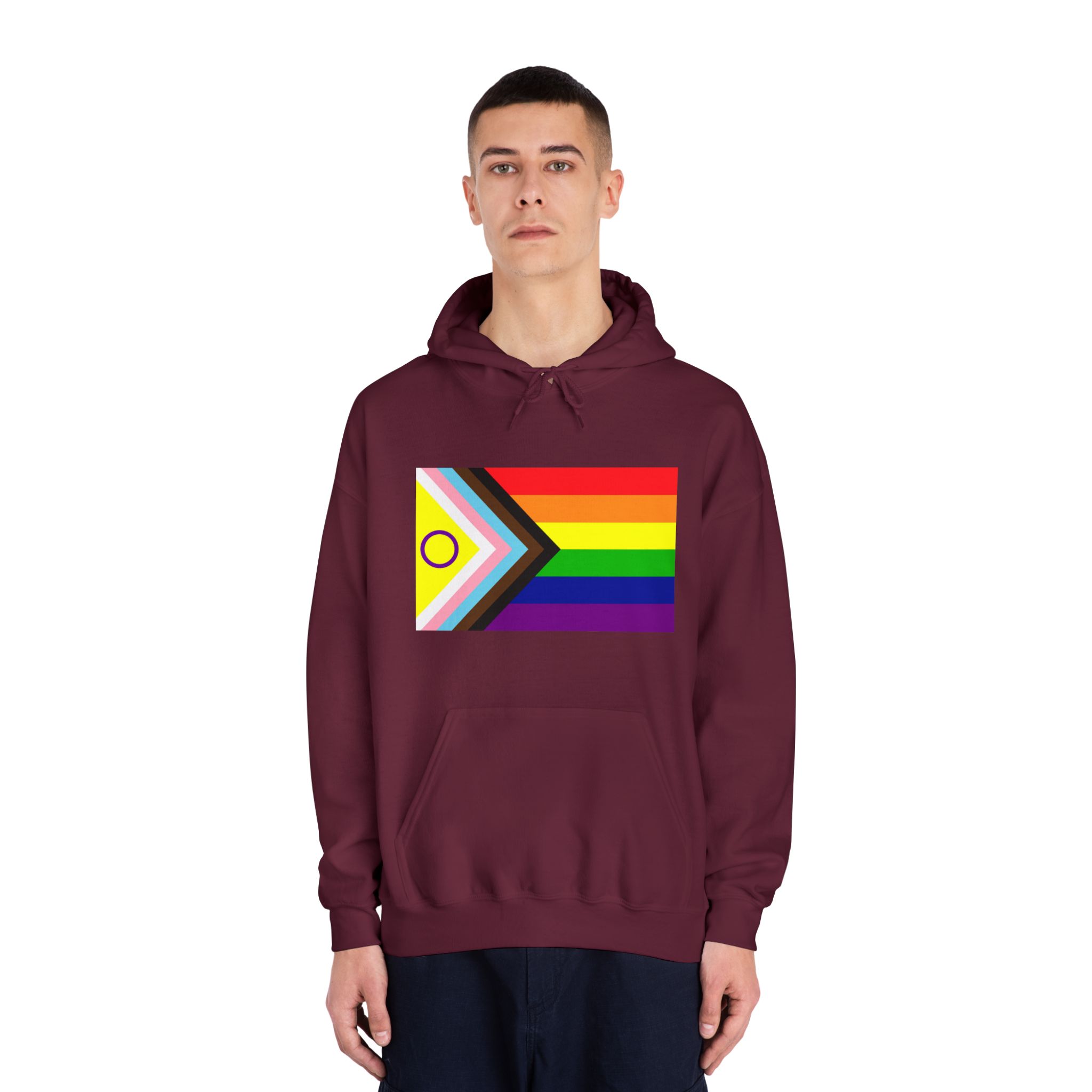 Lgbtq Pride Flag New Lgbtq Pride Flag Vector Updated Intersex Inclusive Progress Pride Flag Unisex Dryblend Hooded Sweatshirt - Image 19