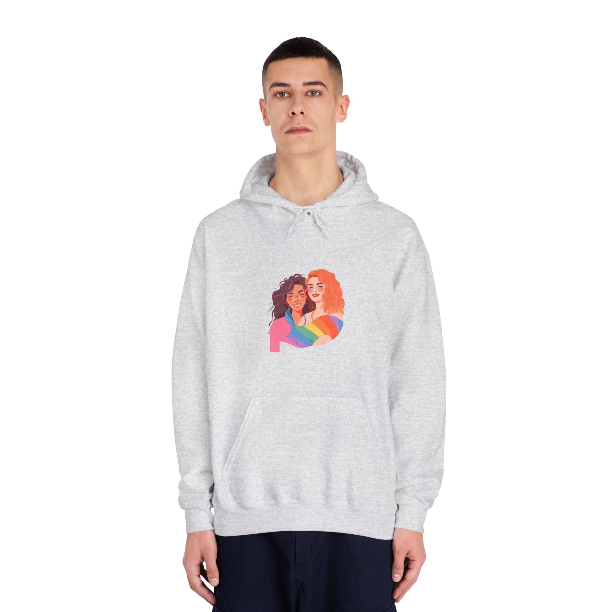 Portrait Lesbian Couple With Rainbow Flag Concept Lgbtq Illustration Couple Unisex Dryblend Hooded Sweatshirt - Image 7