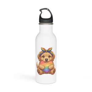 Cute Puppy Holding Rainbow Heart Pride Month Tshirt Design Stainless Steel Water Bottle