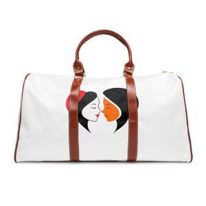 Celebrating Love Interracial Couple Heart Design Waterproof Travel Bag