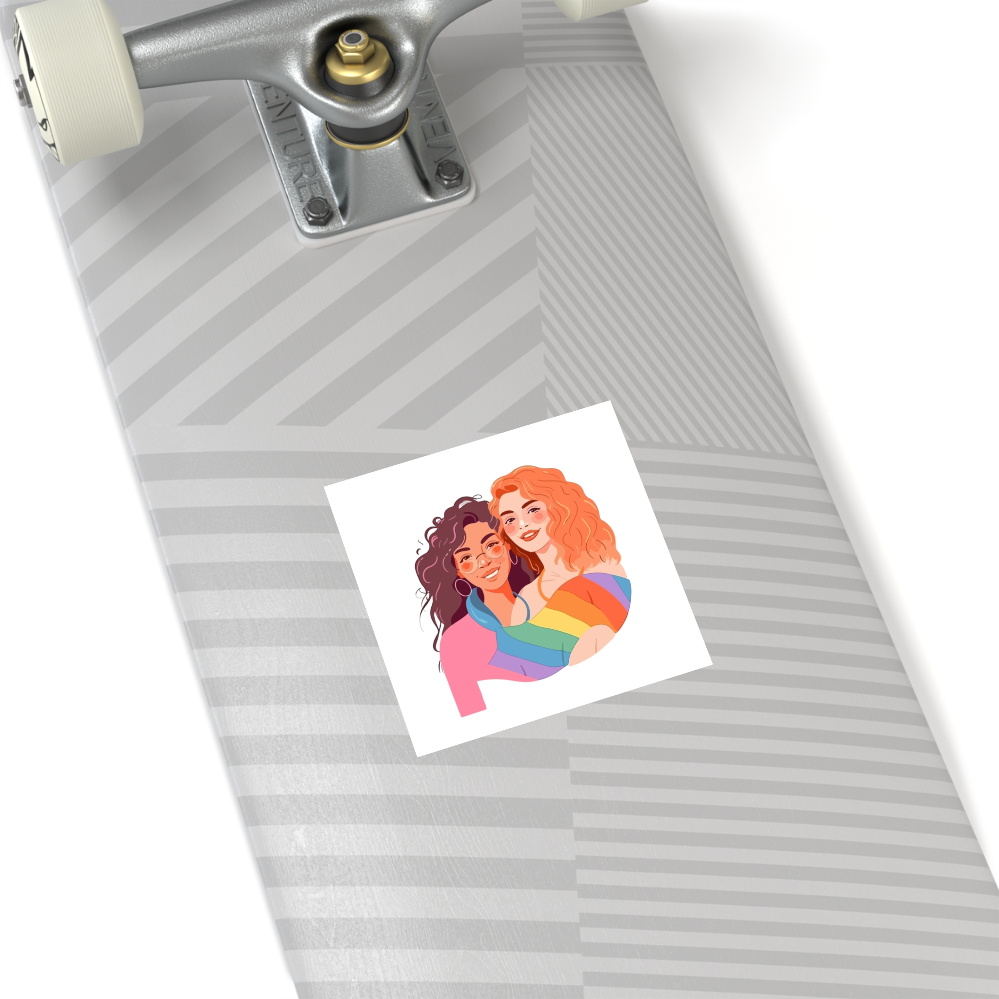 Portrait Lesbian Couple With Rainbow Flag Concept Lgbtq Illustration Couple Laminate Stickers Square - Image 20
