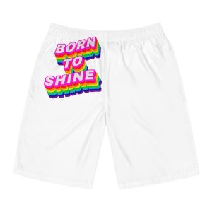 Rainbow Word Born Shine Typography Design Element Mens Board Shorts Aop