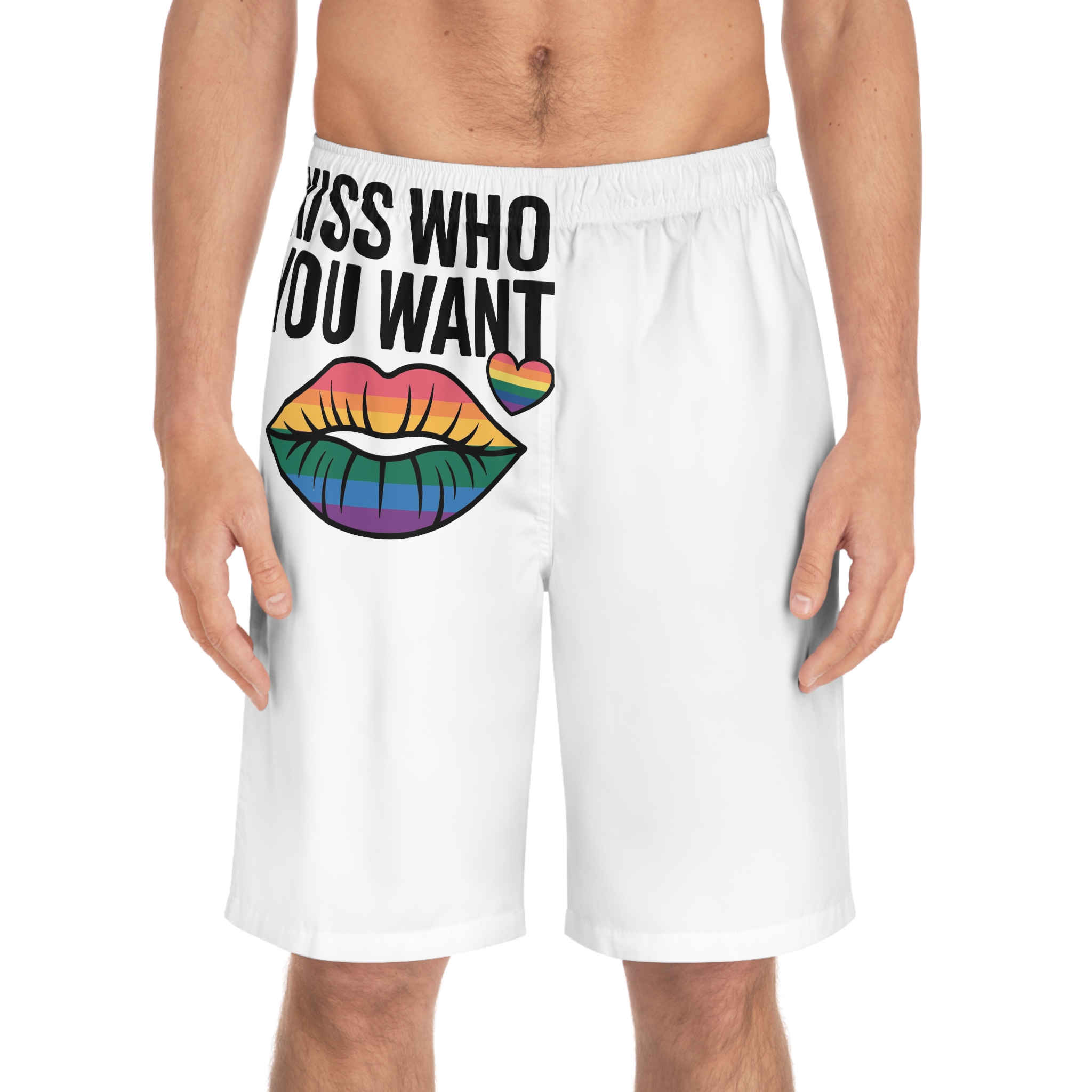 Kiss Who You Want T Shirt Design Isolated White Background Mens Board Shorts Aop - Image 3