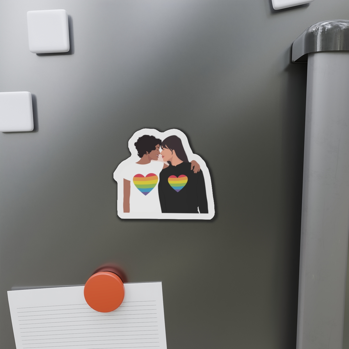 Embracing Lgbt Couple Couple Girls Love Smiling Each Other Die Cut Magnets - Image 8