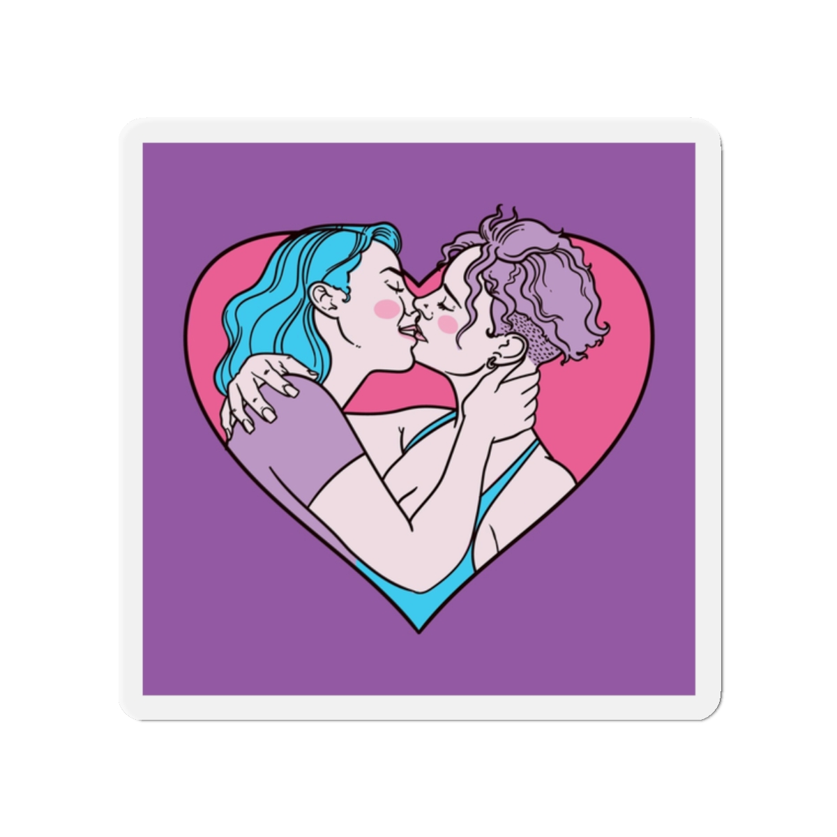 Hand Drawn Affectionate Lesbian Kiss Die Cut Magnets