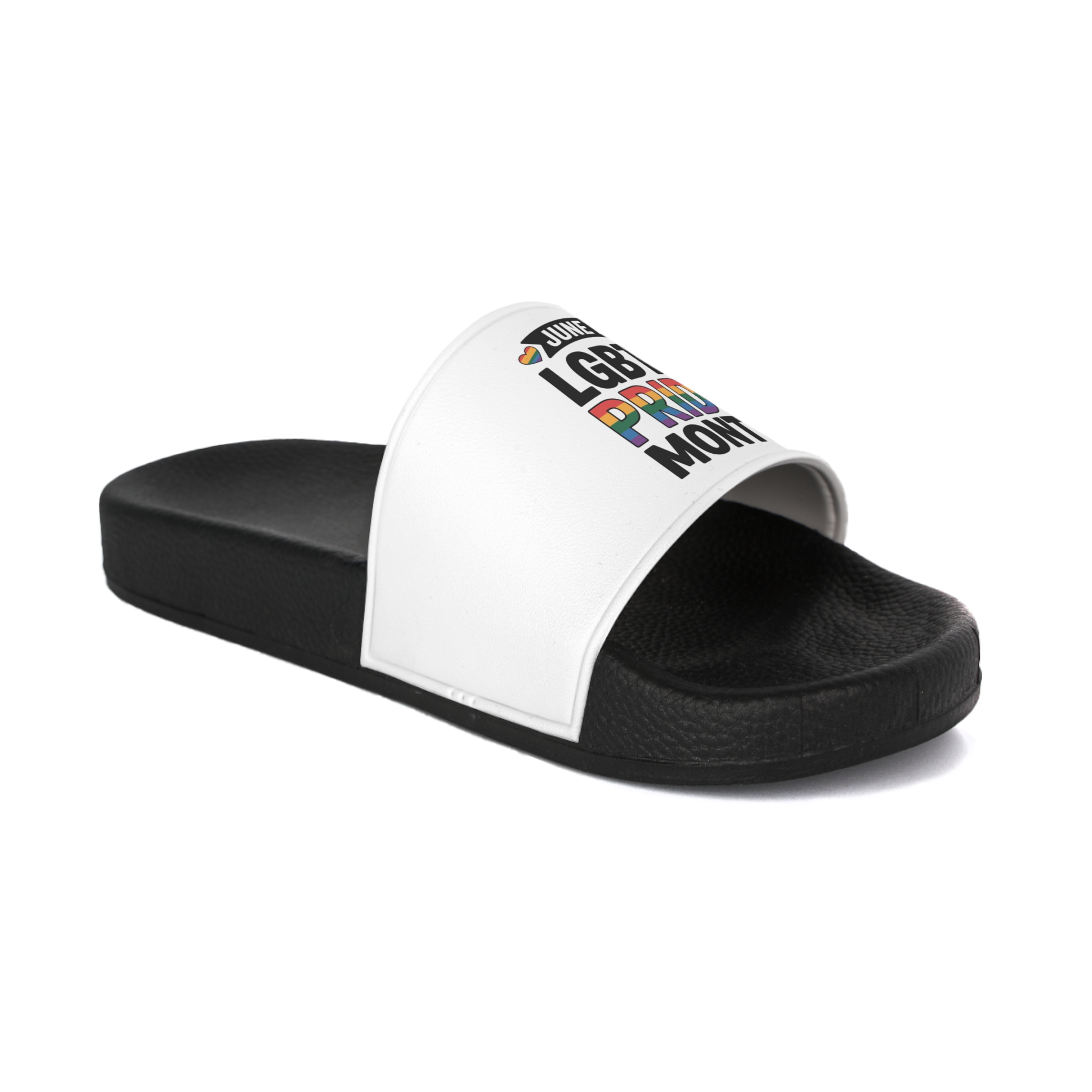 June Is Lgbtq Pride Month Colorful Text Mens Slide Sandals - Image 2