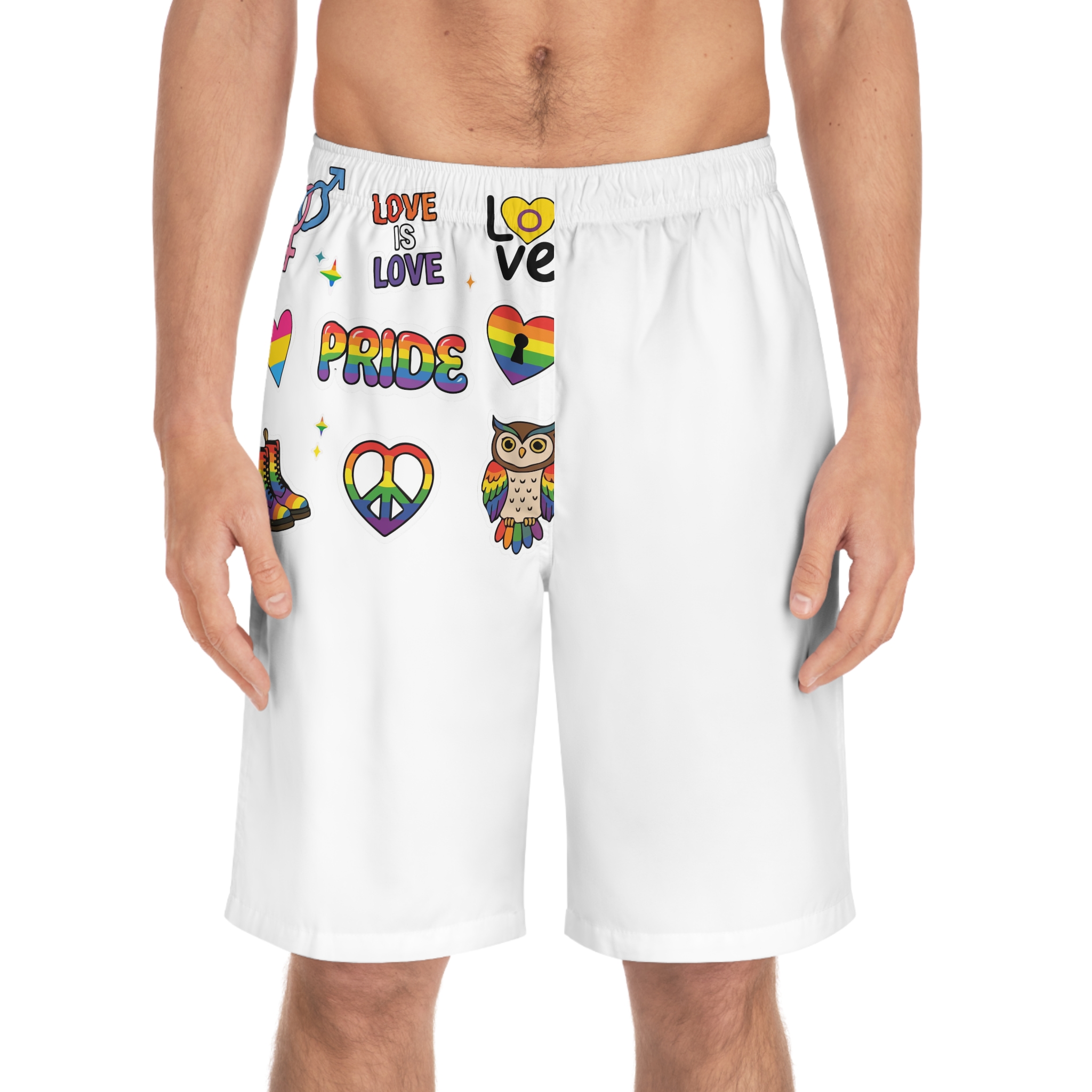 Pride Stickers Doodle Set Colorful Lgbtq Hand Drawn Icons Pack Mens Board Shorts Aop - Image 3
