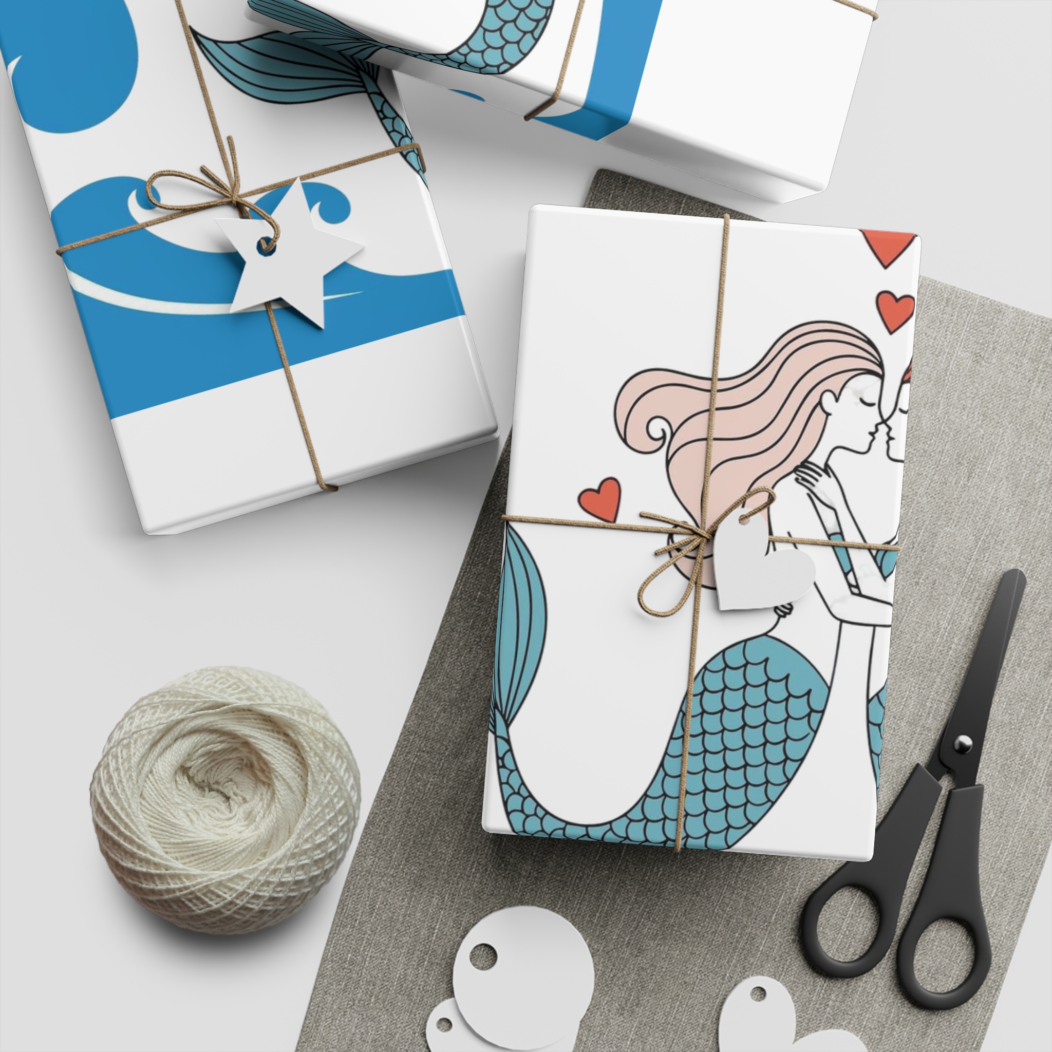 Two Mermaids Love With Hearts Their Heads Gift Wrapping Paper Sheets 1pc - Image 5