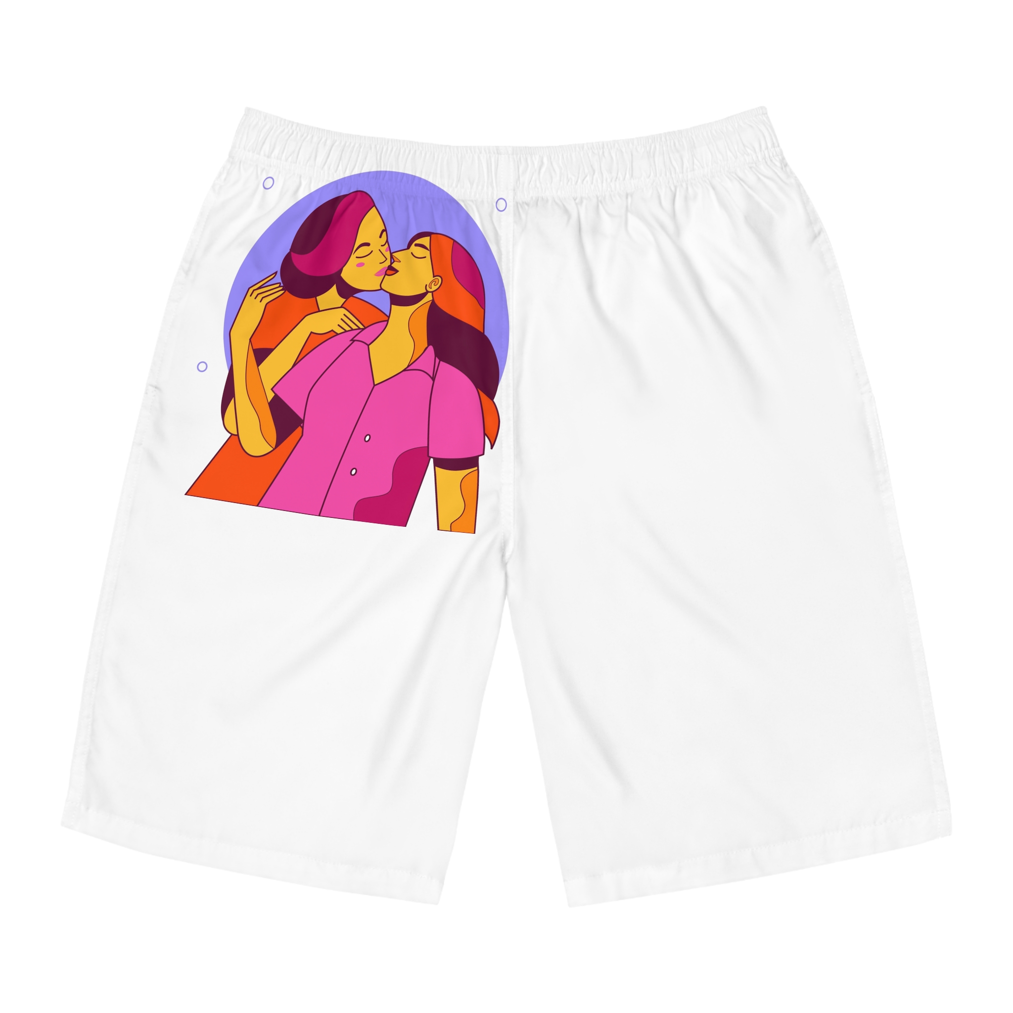 Cartoon Lesbian Kiss Illustration Mens Board Shorts Aop