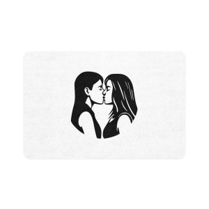 Lesbian Couple Kissing Lgbt Pride Black Outlines Isolated Vector Illustration Pet Food Mat 12x18