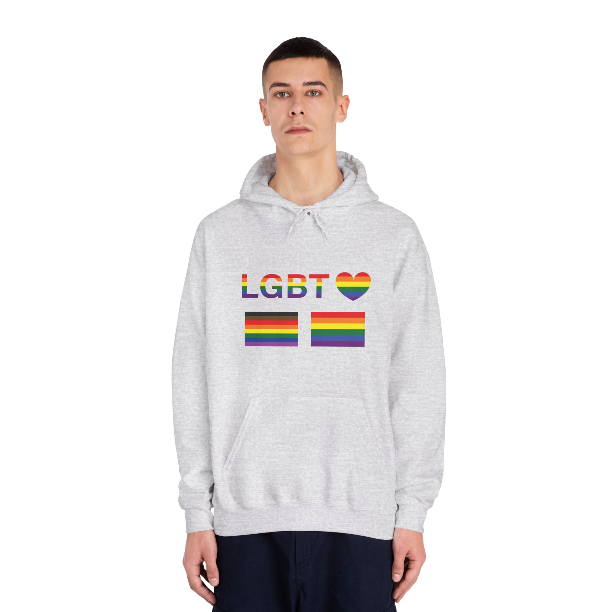 Lgbt Word Text Letter With Heart Rainbow Color Flag Isolated White Background Vector Illustrati Unisex Dryblend Hooded Sweatshirt - Image 7