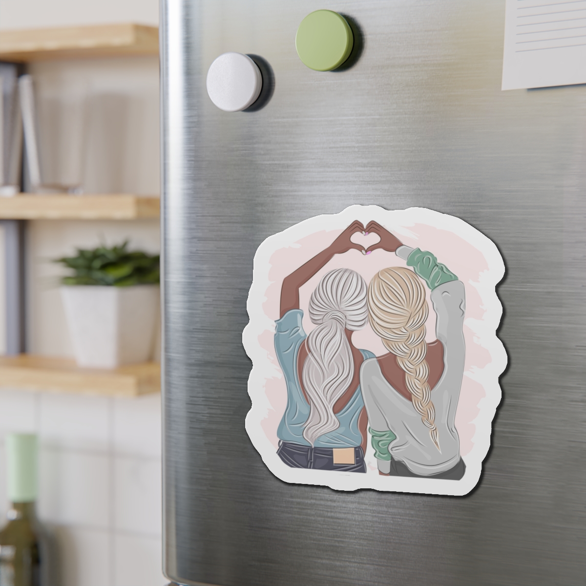 Stylish Girlfriends Two Sisters Show With Hands Heart View From Back Friendship Concept Fashion Vector Illustration Art Postcard Poster Interior Design Textile Print Die Cut Magnets - Image 15