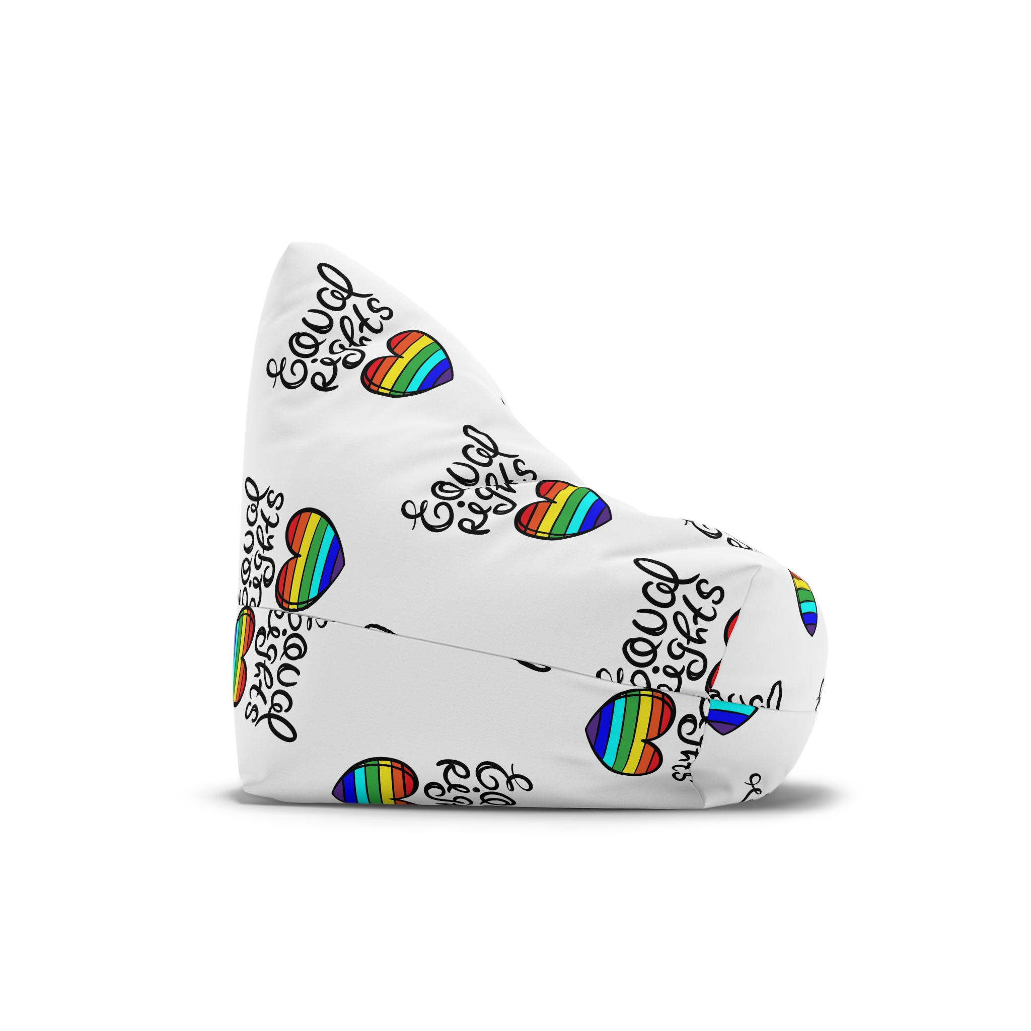 Equal Right Handwritten Text Heart Rainbow Motto Vector Print Bean Bag Chair Cover - Image 3