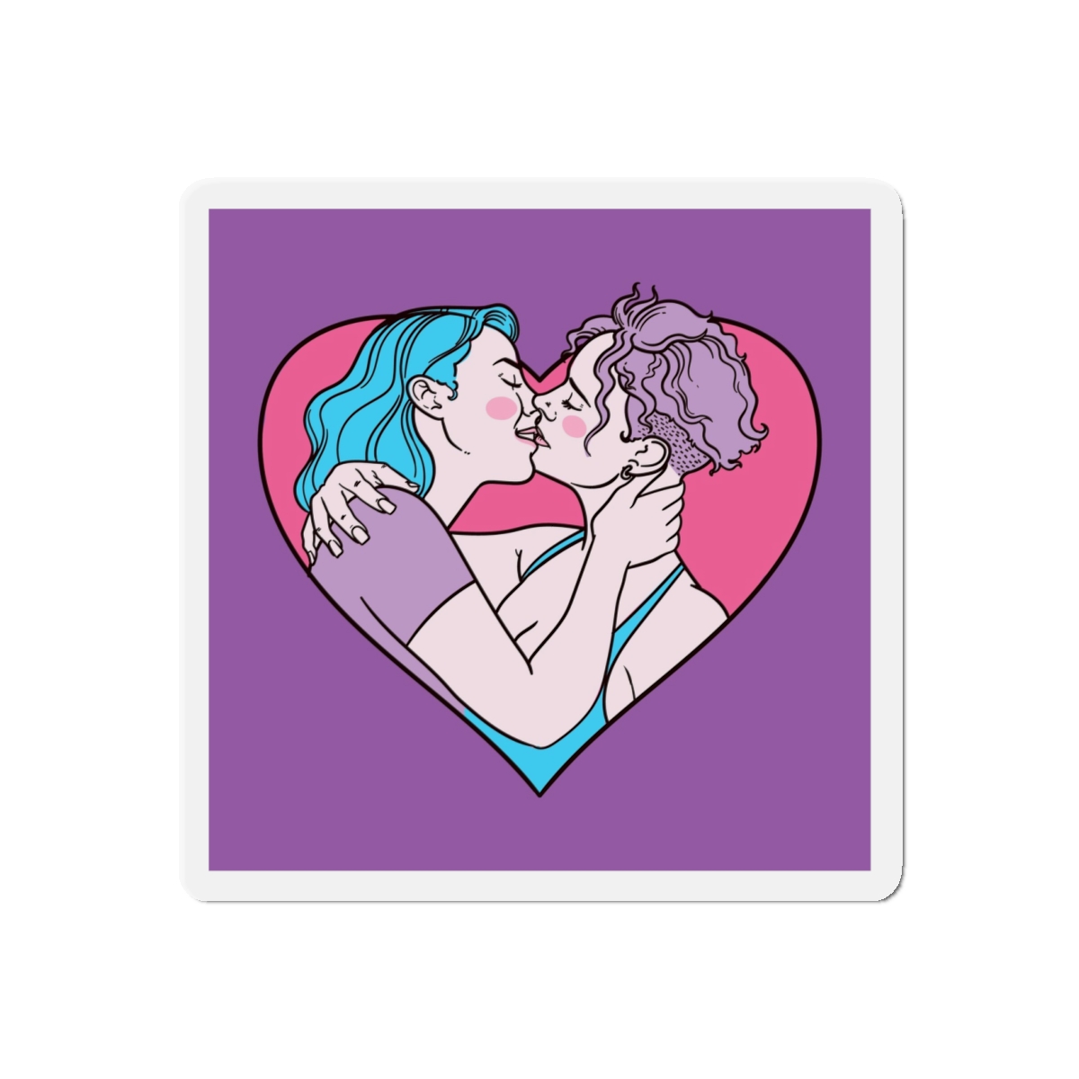 Hand Drawn Affectionate Lesbian Kiss Die Cut Magnets - Image 7
