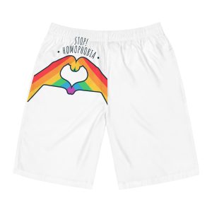 Stop Homophobia 17 May Lgbt Pride Heart Hand Rainbow Color Poster Sticker Symbol Vector Mens Board Shorts Aop