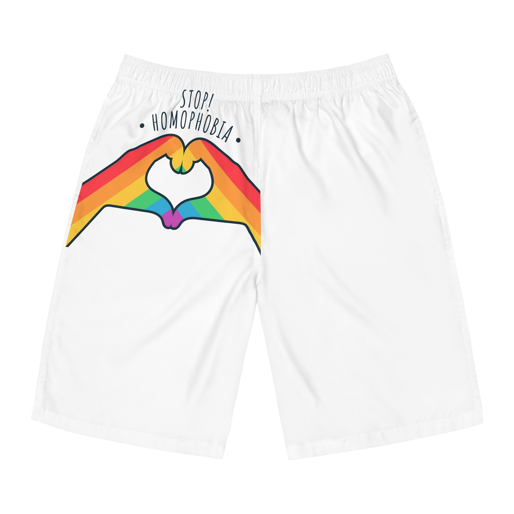 Stop Homophobia 17 May Lgbt Pride Heart Hand Rainbow Color Poster Sticker Symbol Vector Mens Board Shorts Aop