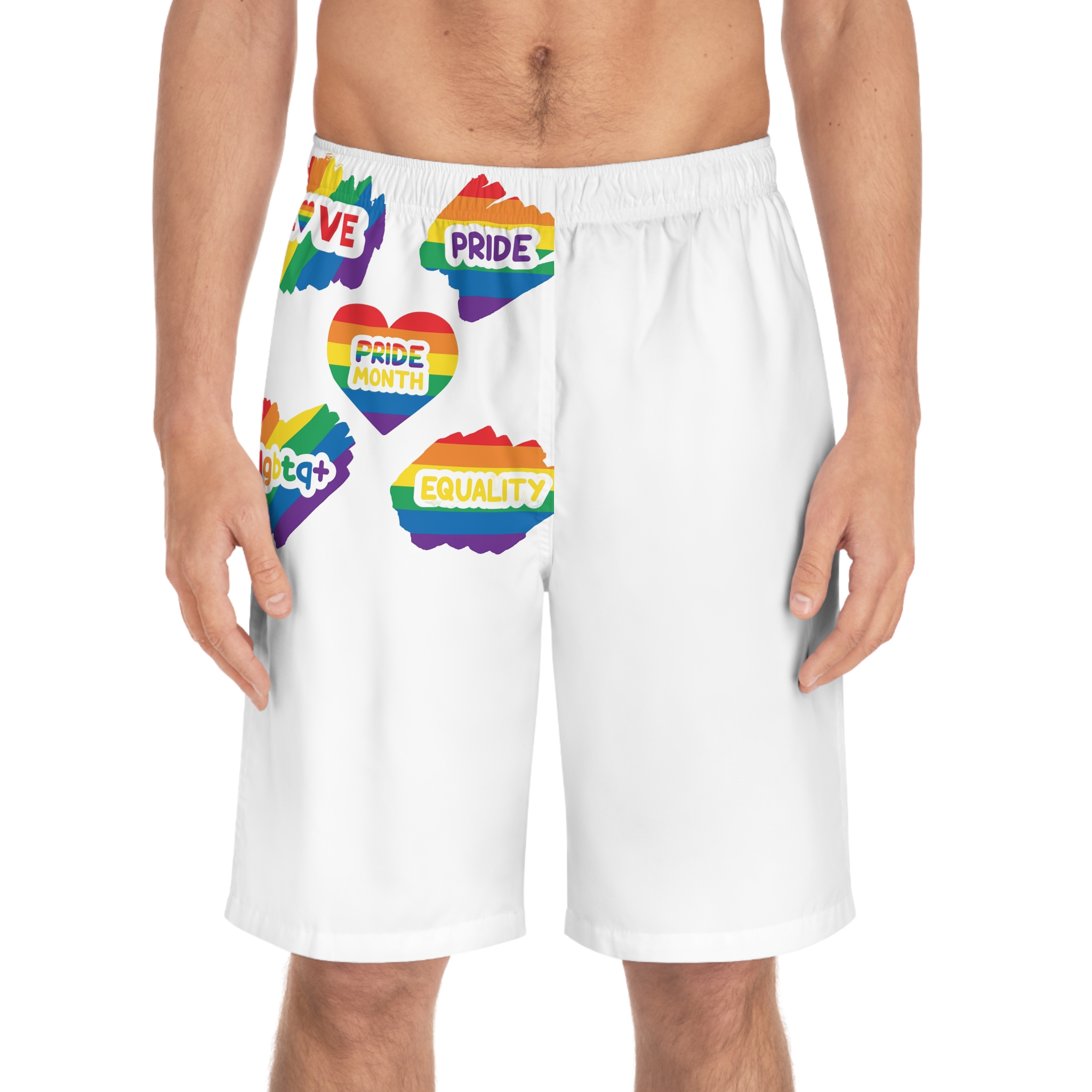 Pride Month Stickers Rainbow Lgbtq Flag Love Equality Mens Board Shorts Aop - Image 3