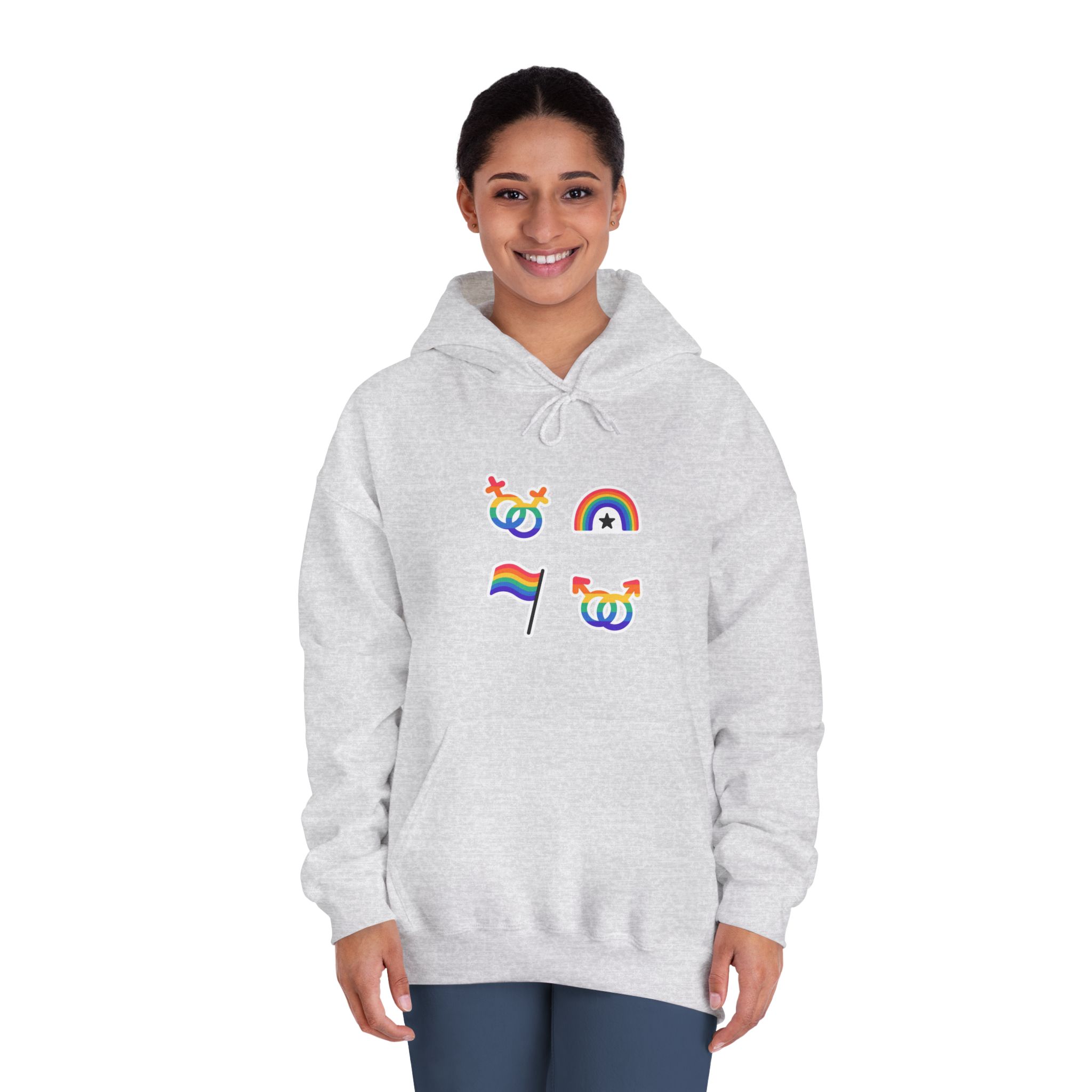 Lgbt Stickers Doodle Style Lgbtq Set Lgbt Pride Community Symbols Rainbow Colored Elements Flag Heart Rainbow Unisex Dryblend Hooded Sweatshirt - Image 8