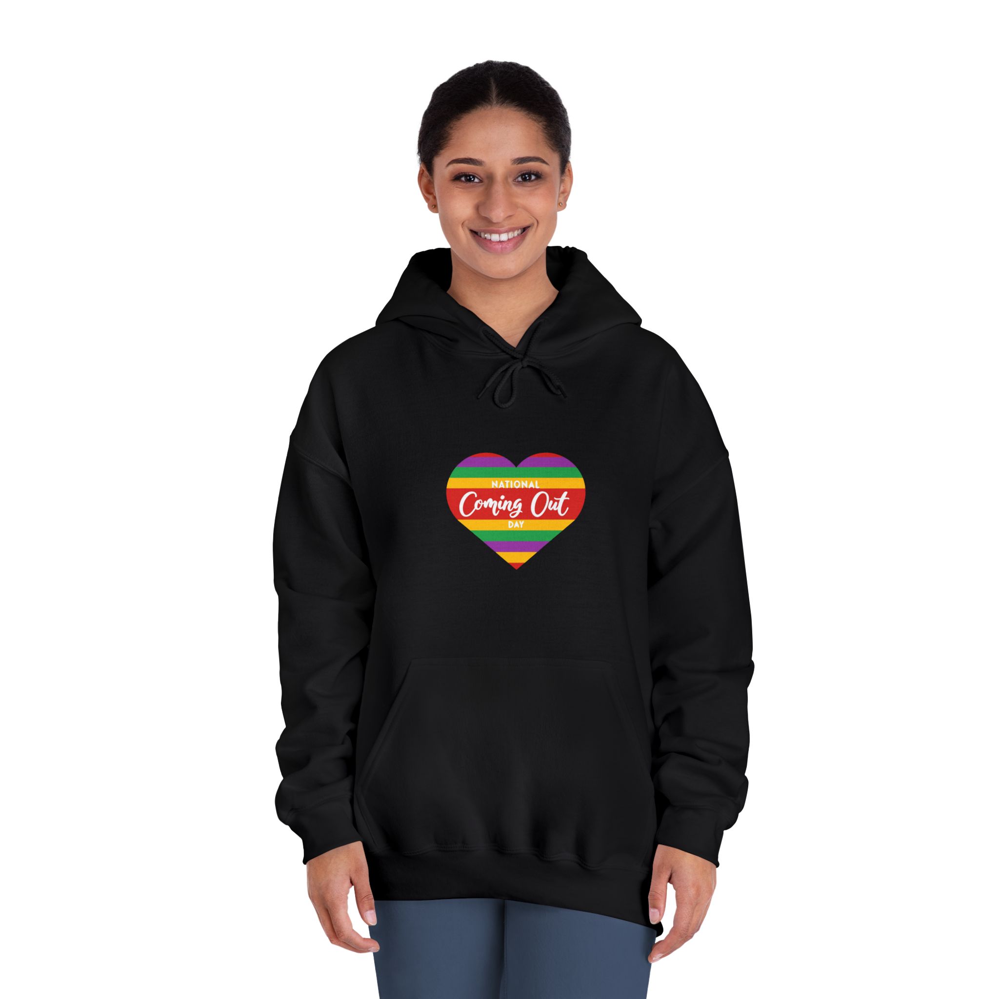National Coming Out Day Rainbow Heart With Text Pride Lgbtq Unisex Dryblend Hooded Sweatshirt - Image 12