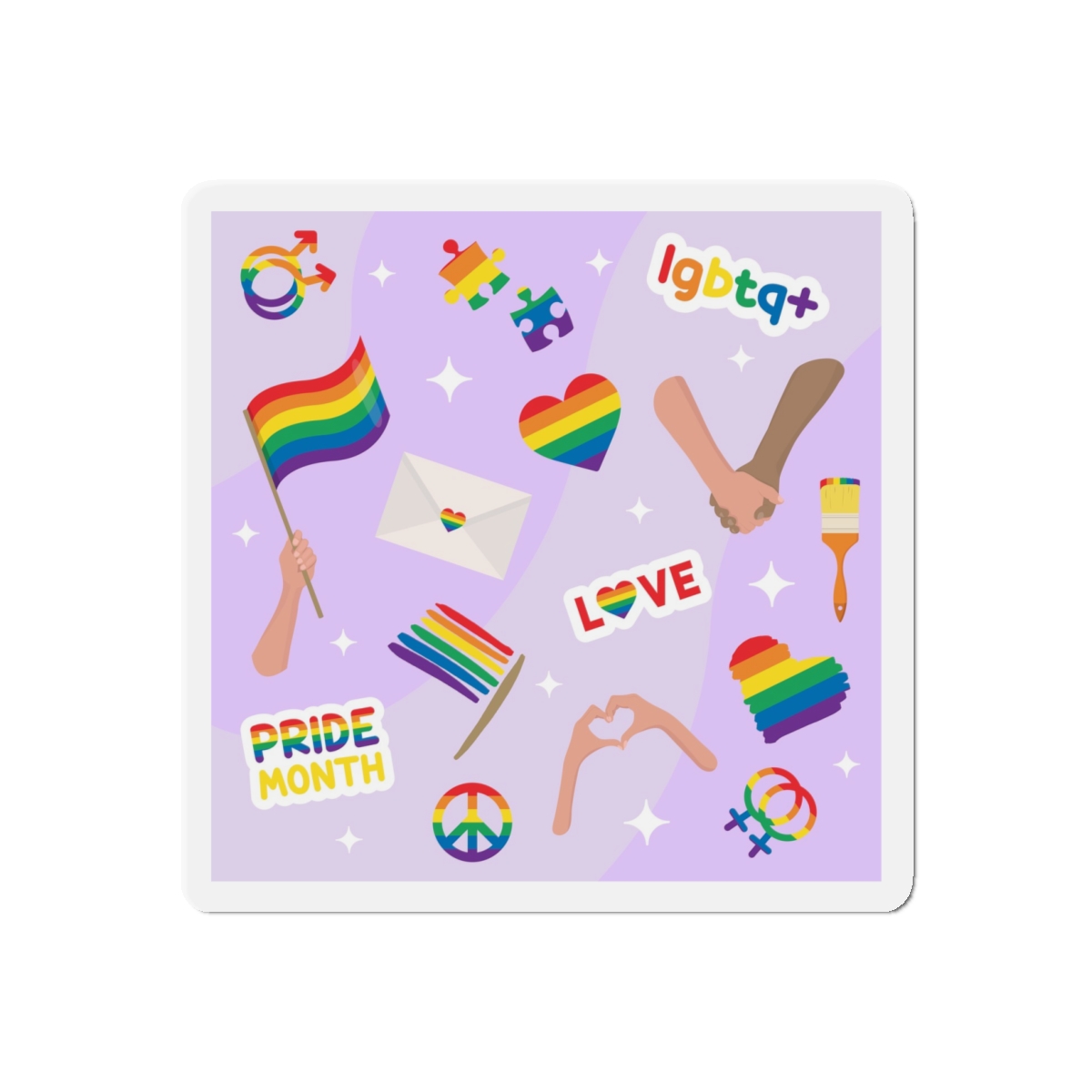 Cute Rainbow Colors Lgbtq Symbols Pride Flag Hands Holding Peace Love Die Cut Magnets - Image 7