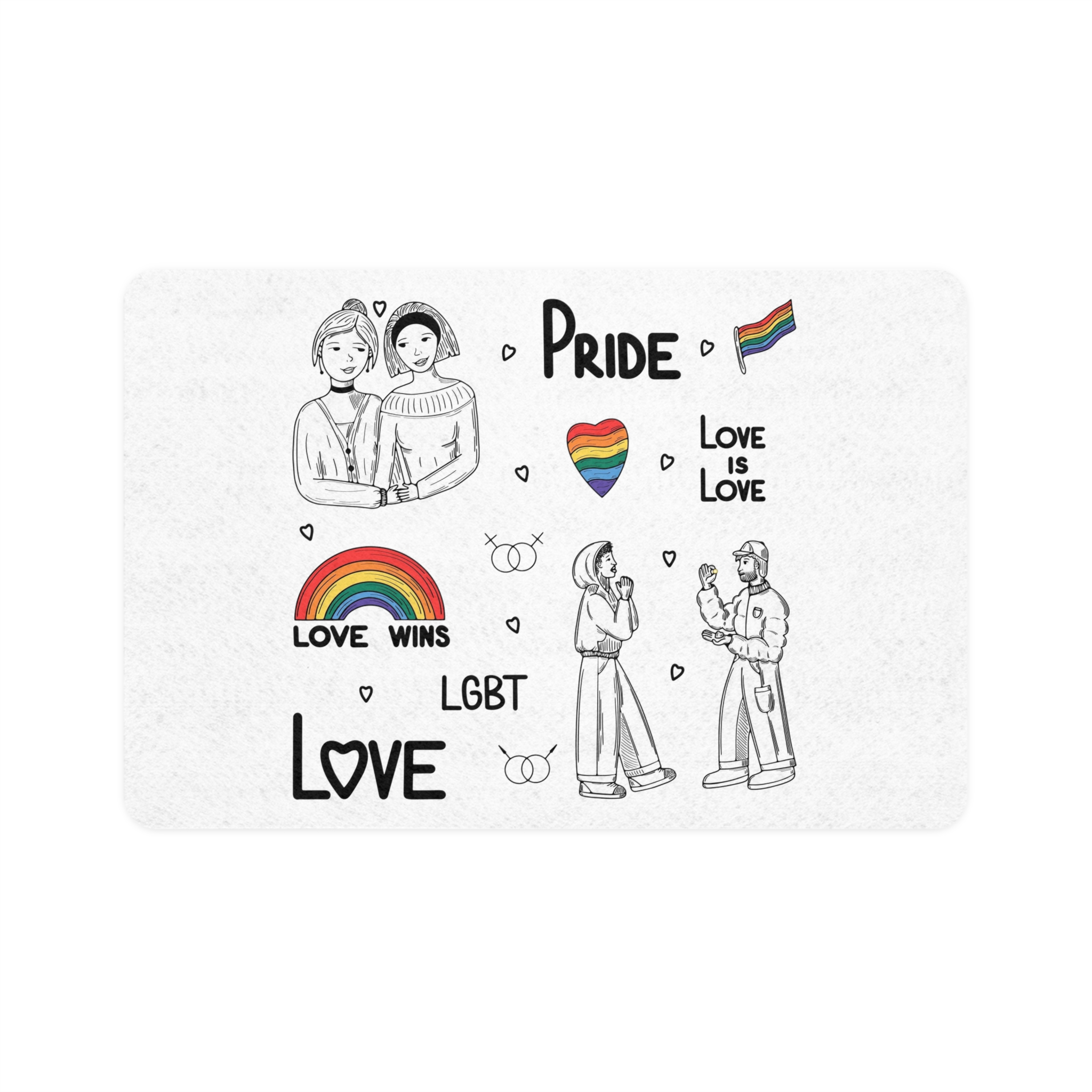 Engraving Hand Drawn Set Lgbt Elements Pride Collection Pet Food Mat 12x18