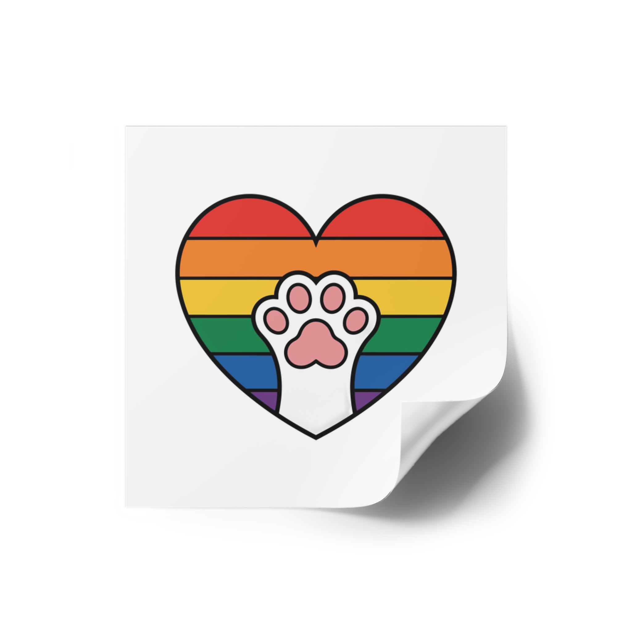 Rainbow Heart With Cute Cat Paw Pride Illustration Laminate Stickers Square - Image 2