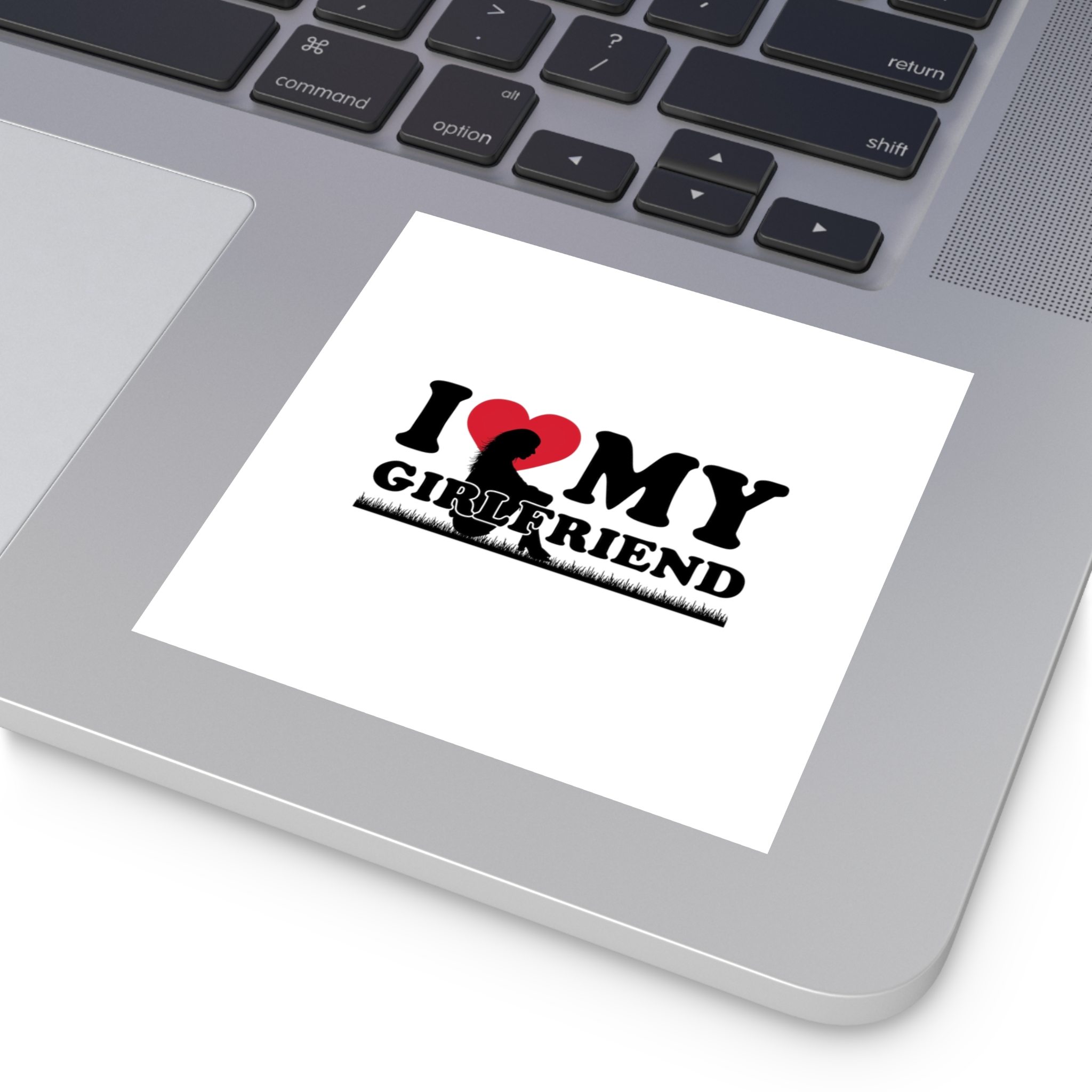 I Love My Girlfriend With Heart Accompanied By Silhouette Girl Sitting Grass Field Laminate Stickers Square - Image 31