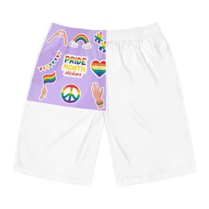 Pride Month Cute Stickers Lgbtq Rainbow Flag Flat Illustrations Mens Board Shorts Aop
