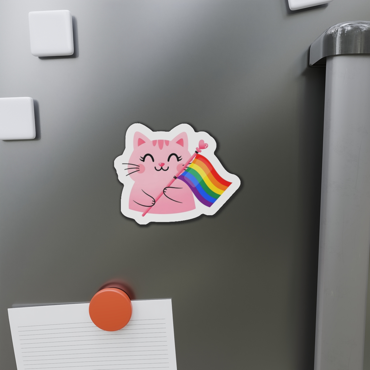 Cute Pink Cat With Rainbow Pride Flag Die Cut Magnets - Image 11