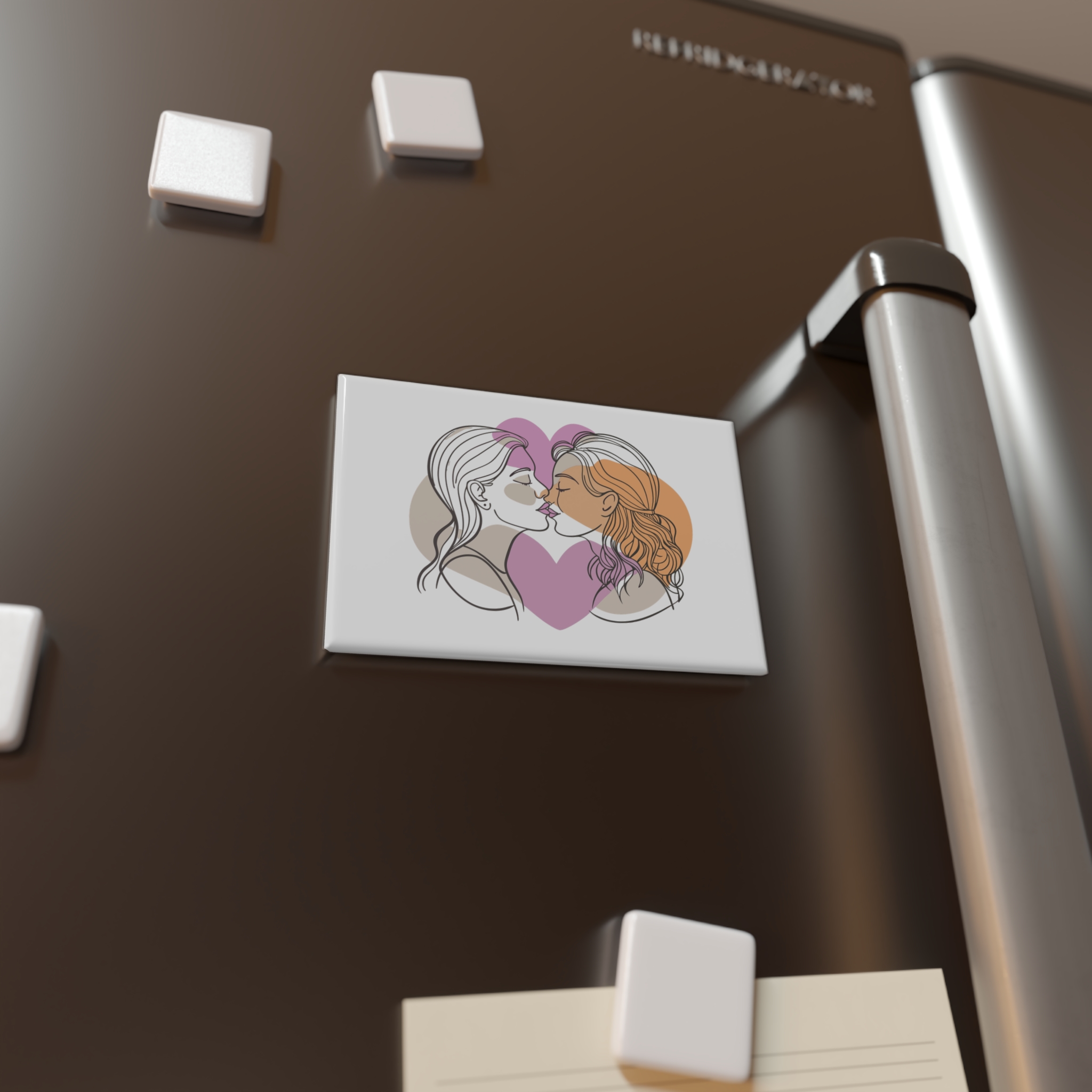Two Women Are Kissing Front Heart With Pink Background Button Magnet Rectangle 1 And 10 Pcs - Image 8