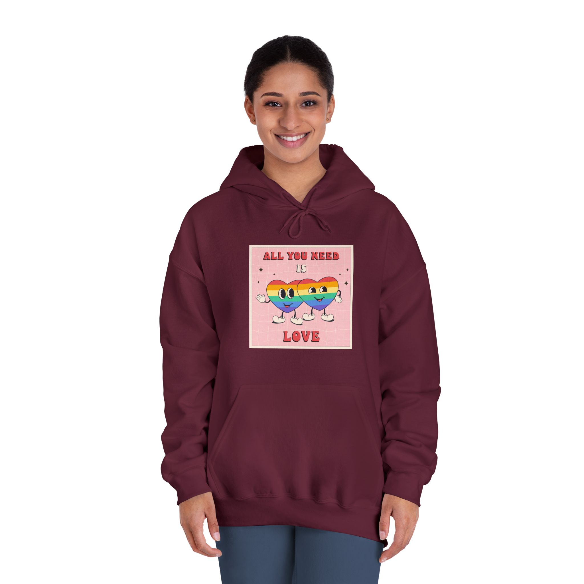 Lgbtq Pride Month Retro Groovy Poster Social Media Post Template With Rainbow Heart Unisex Dryblend Hooded Sweatshirt - Image 20