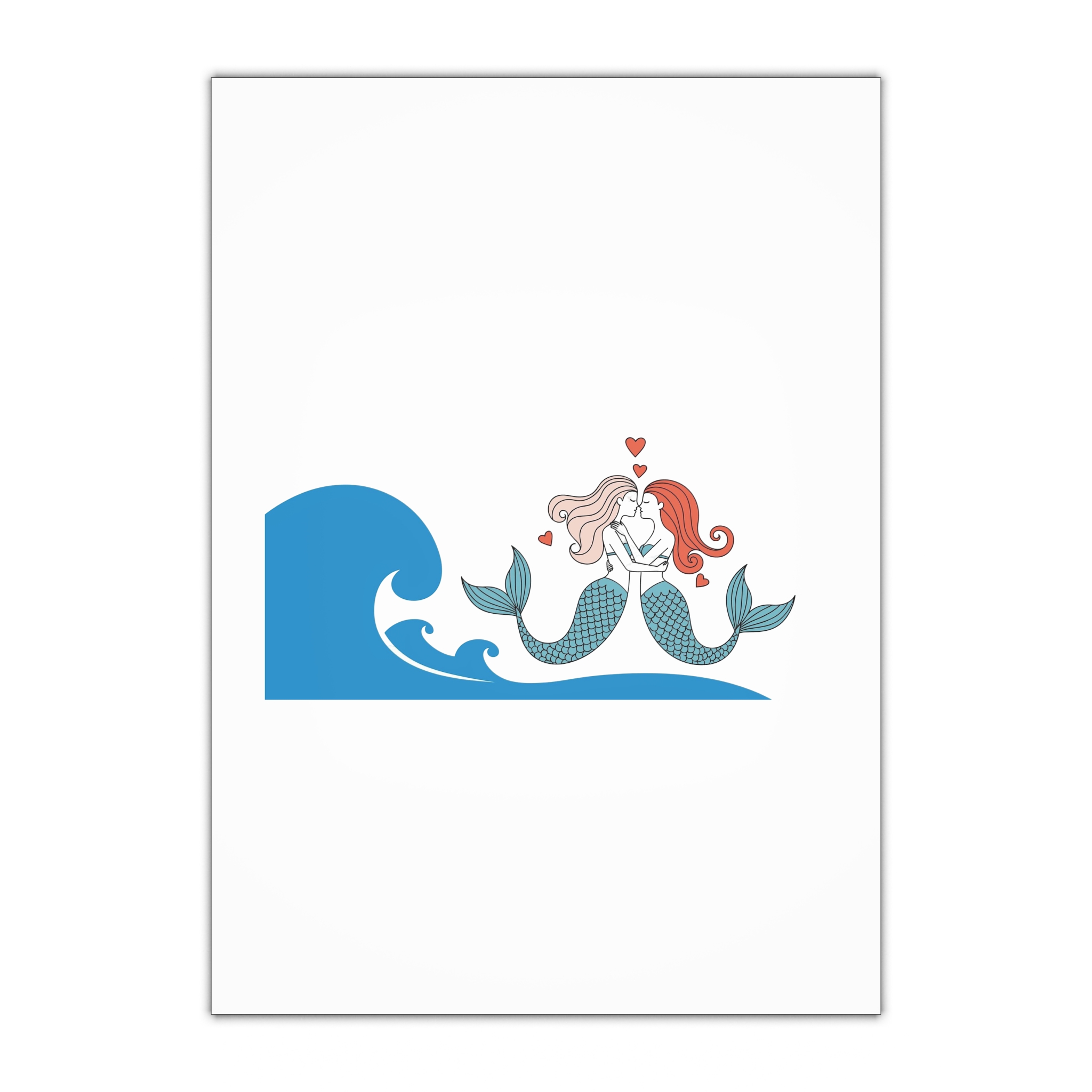 Two Mermaids Love With Hearts Their Heads Gift Wrapping Paper Sheets 1pc