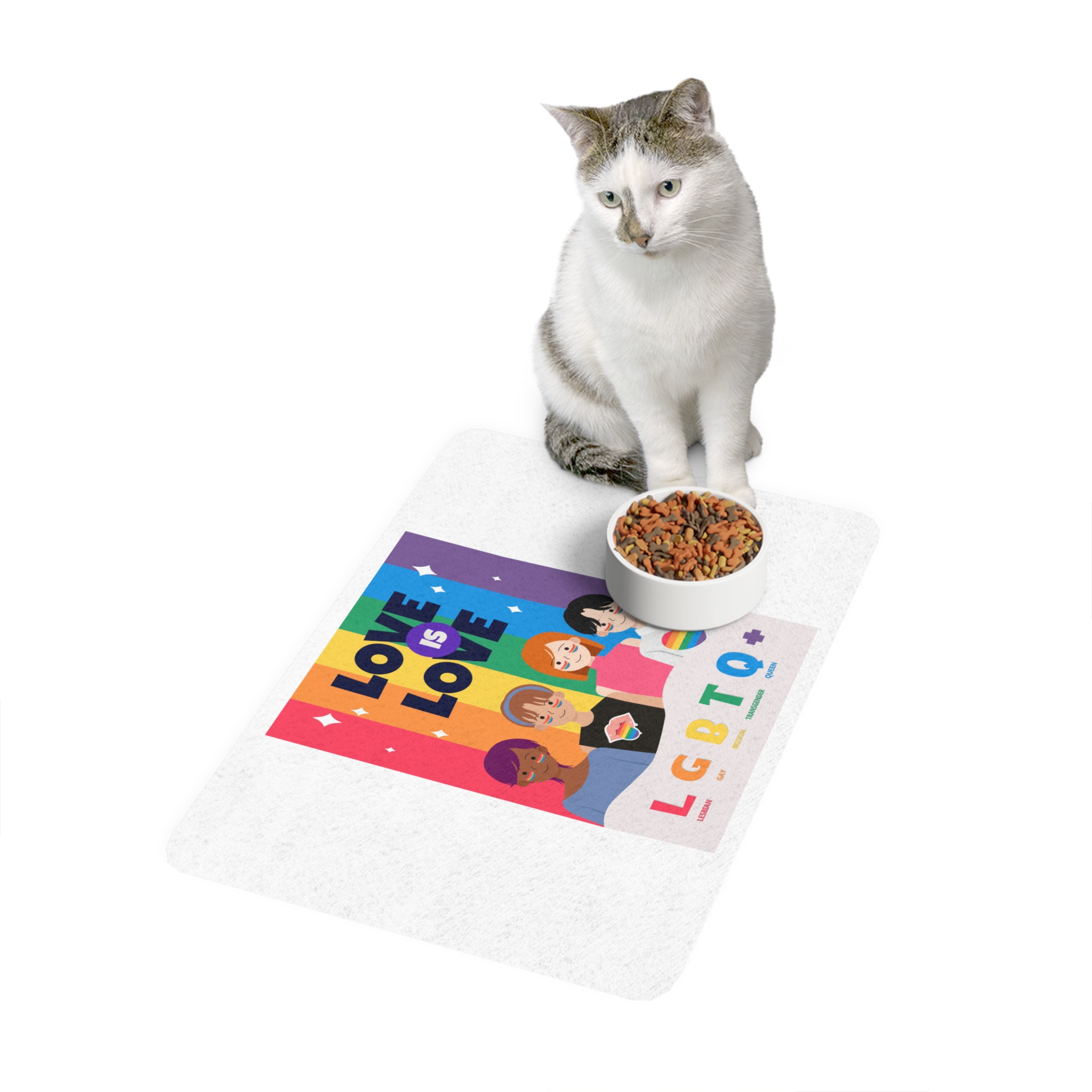 Lgbtq Pride Month Poster Vector With Diverse Characters Rainbow Celebrate Love Inclusivity Pet Food Mat 12x18 - Image 3