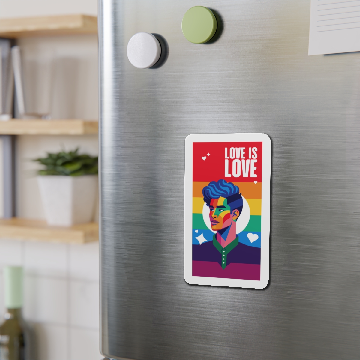 Poster Man With Rainbow Colored Face Rainbow Colored Background Die Cut Magnets - Image 12