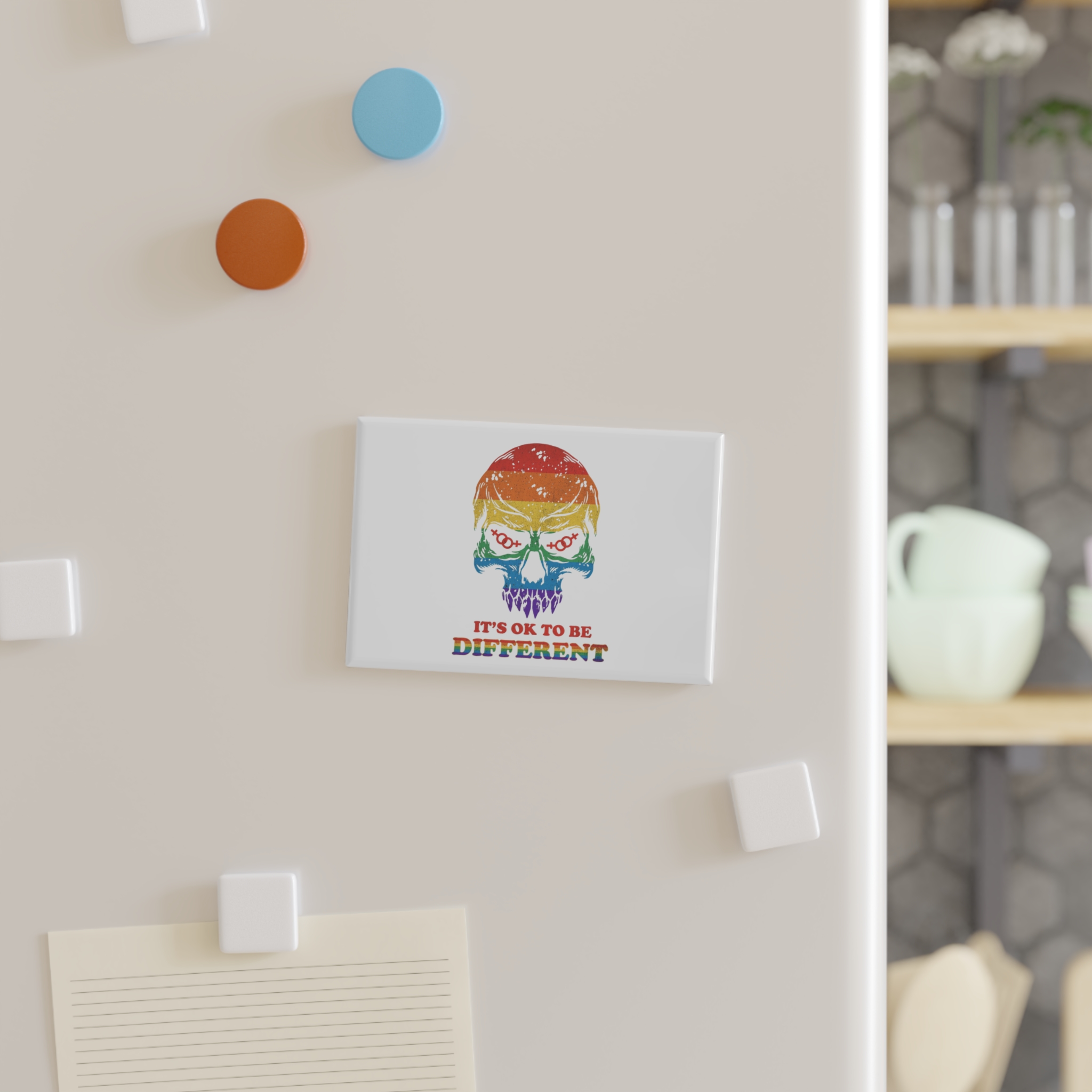 Skull Pride Rainbow Vintage Vector Premium T Shirt Button Magnet Rectangle 1 And 10 Pcs - Image 3