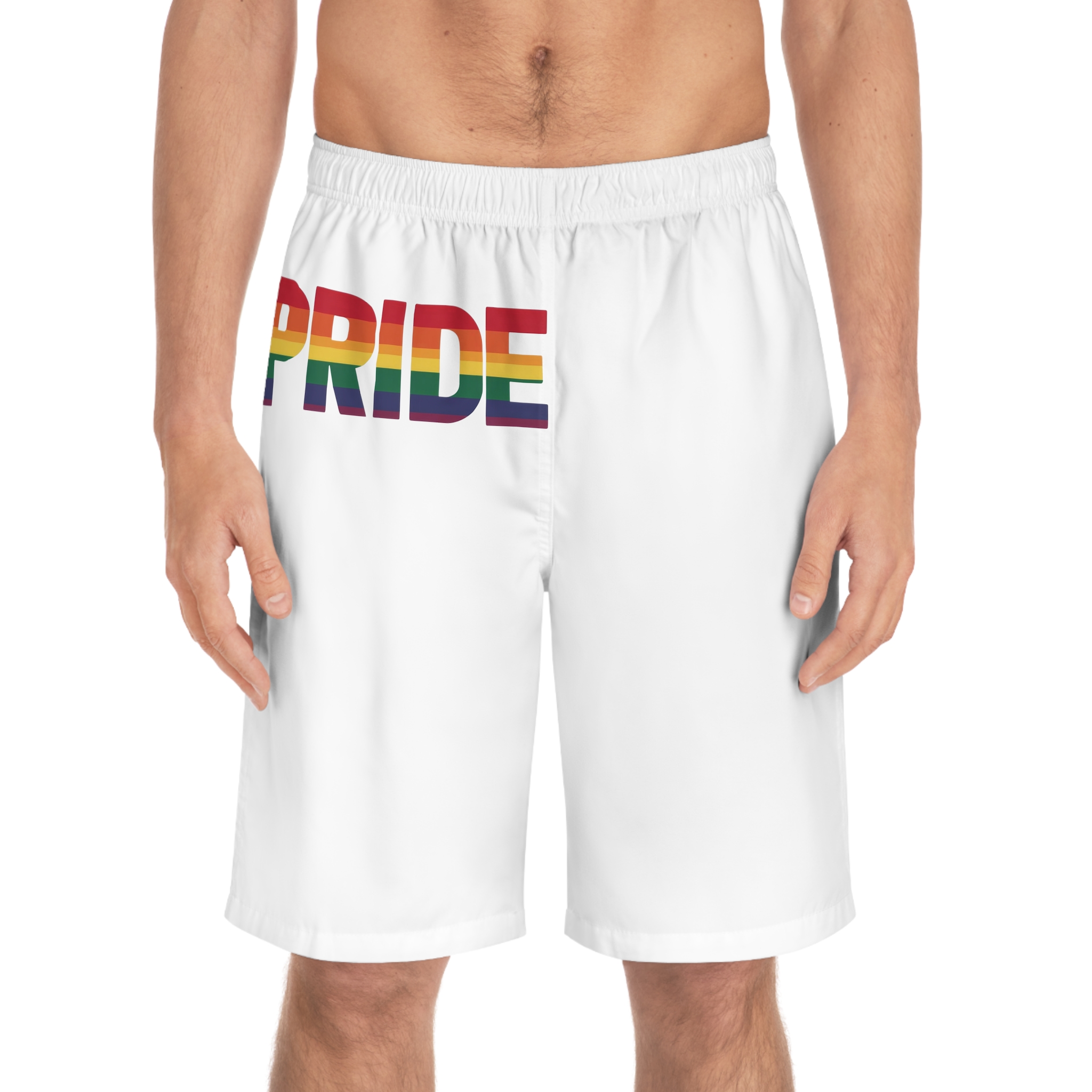 Rainbow Colored Text That Says Rainbow Middle Mens Board Shorts Aop - Image 3