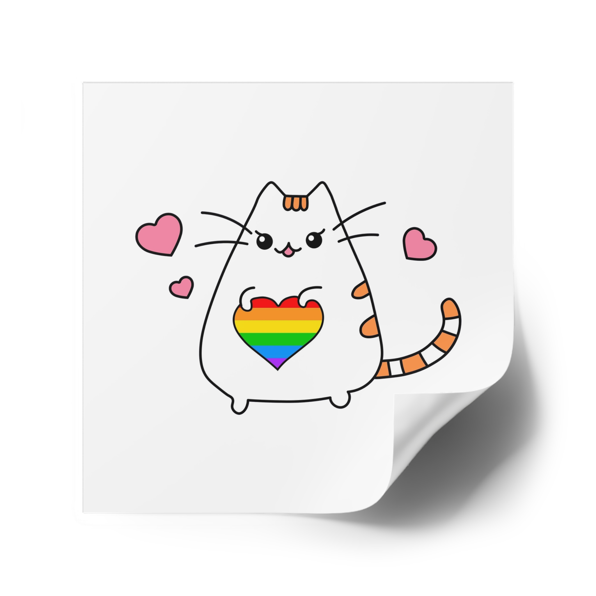 Kawaii Cat With Rainbow Heart Laminate Stickers Square - Image 42
