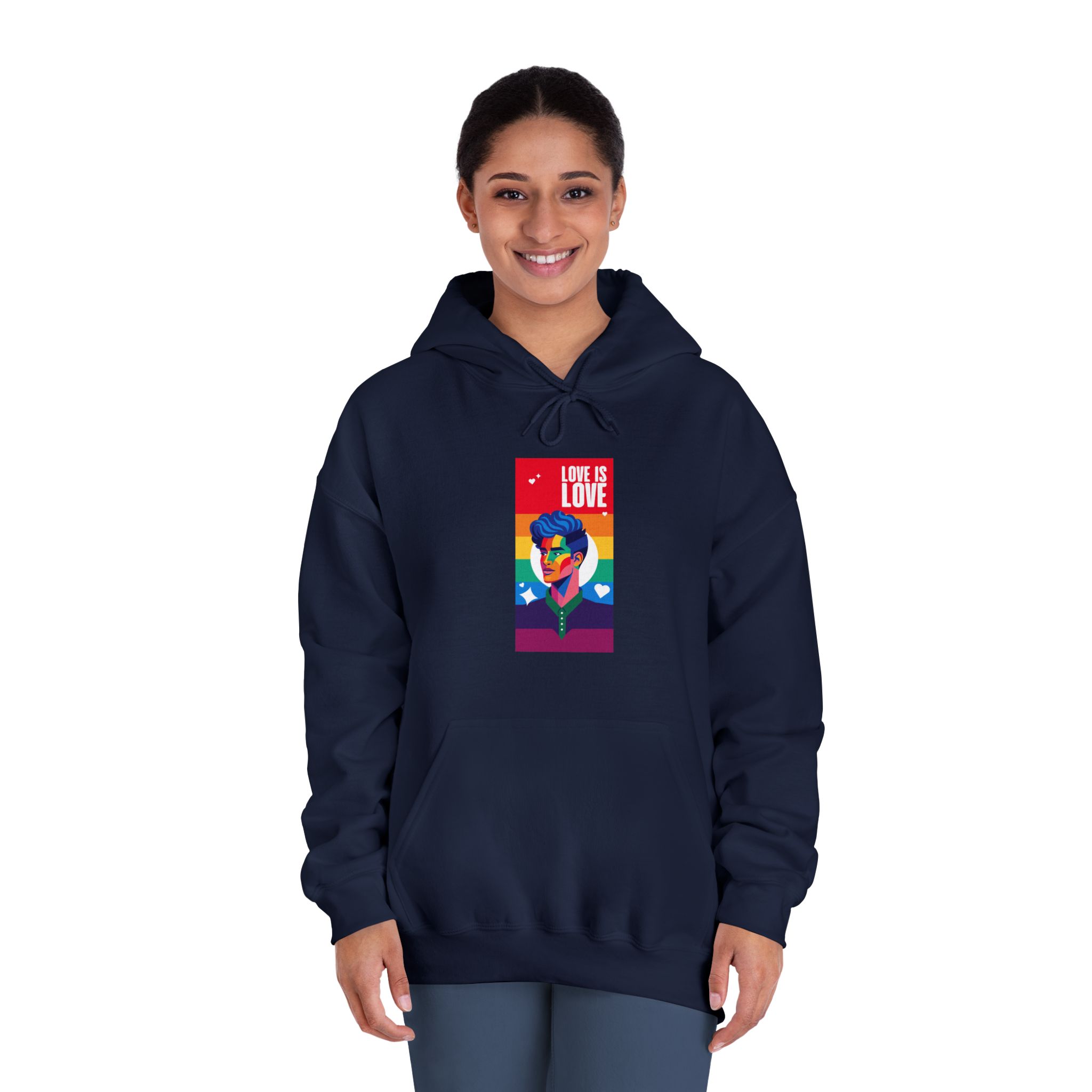 Poster Man With Rainbow Colored Face Rainbow Colored Background Unisex Dryblend Hooded Sweatshirt - Image 32