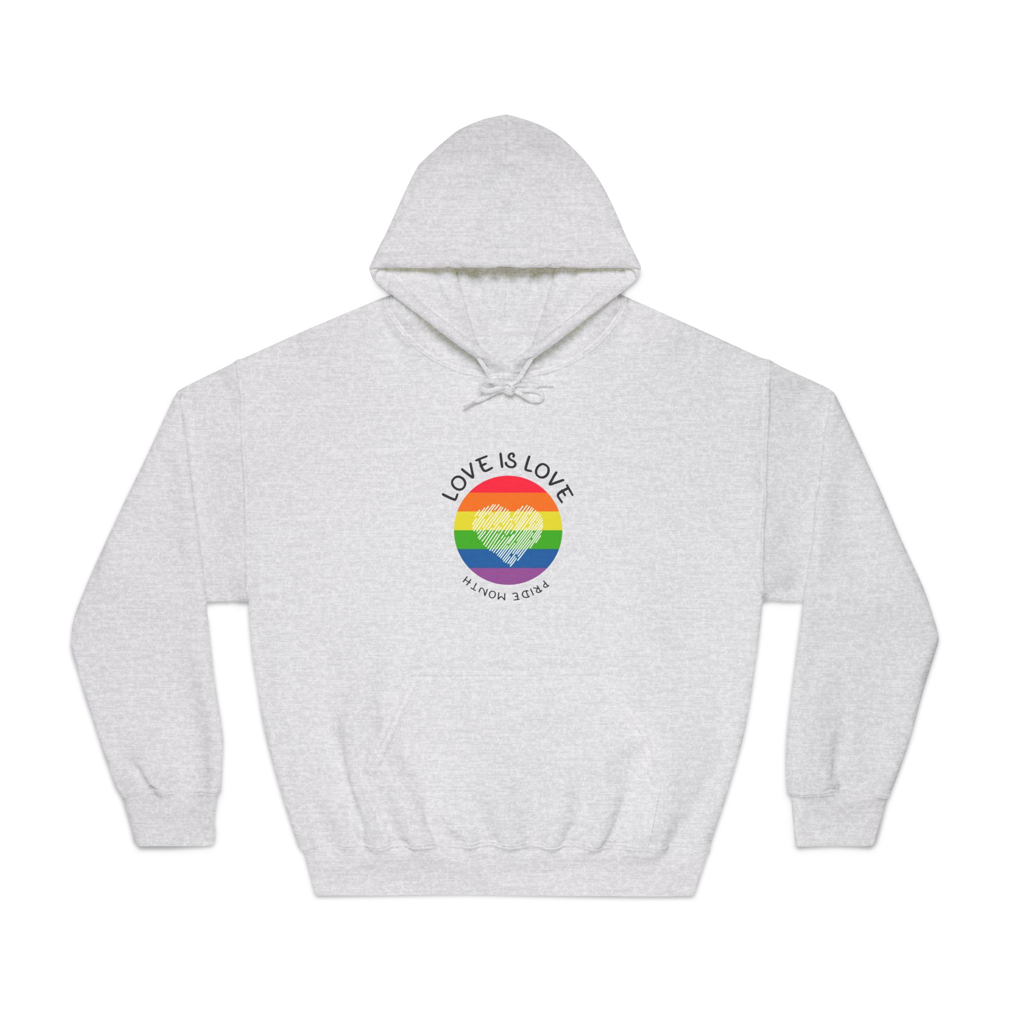 Lgbt Pride Month Love Is Love Lgbtq Symbol With Lgbt Pride Round Rainbow Flag With Heart Gay Pride Unisex Dryblend Hooded Sweatshirt - Image 5