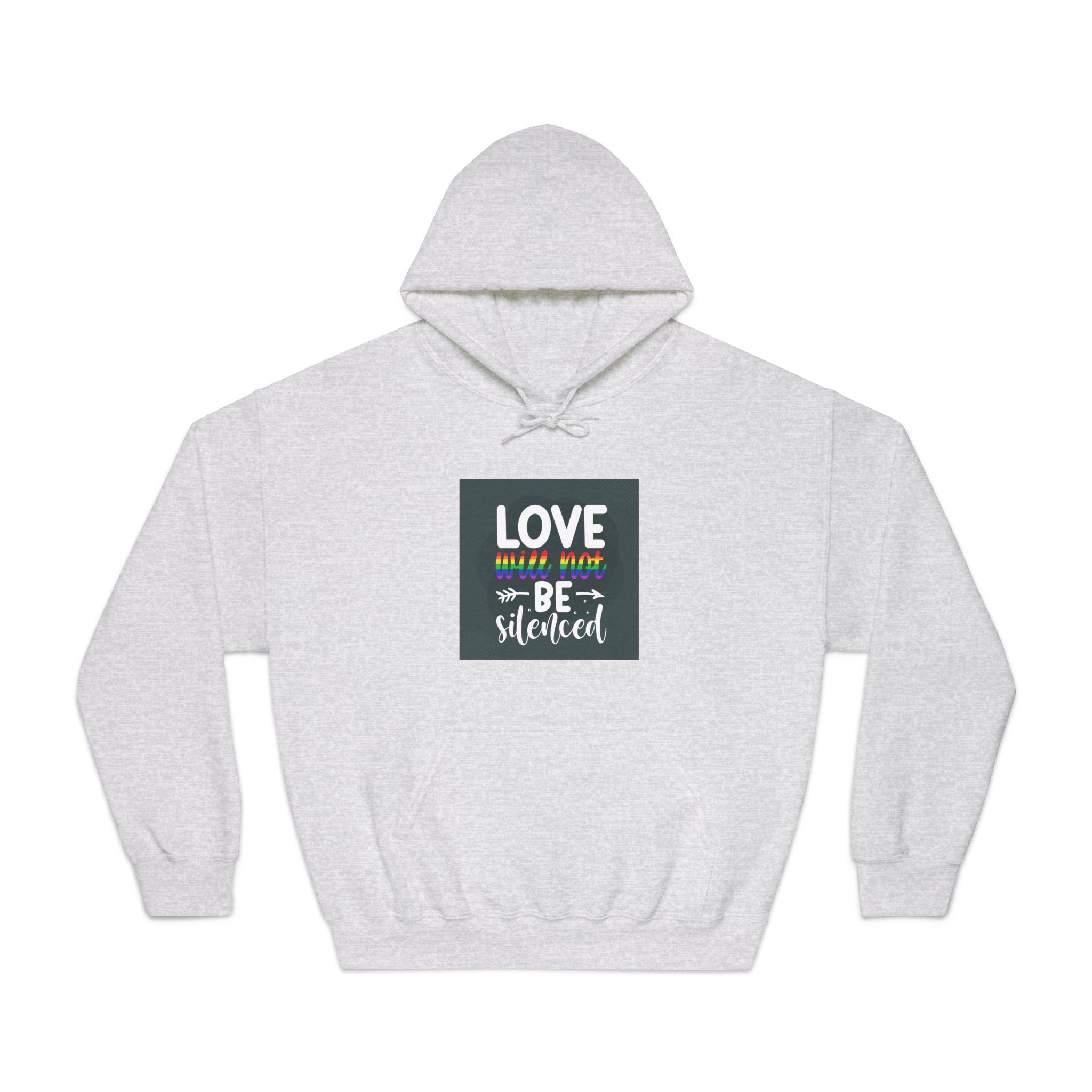 Love Will Be Silenced Premium Gay Pride Lettering Vector Design Unisex Dryblend Hooded Sweatshirt - Image 5